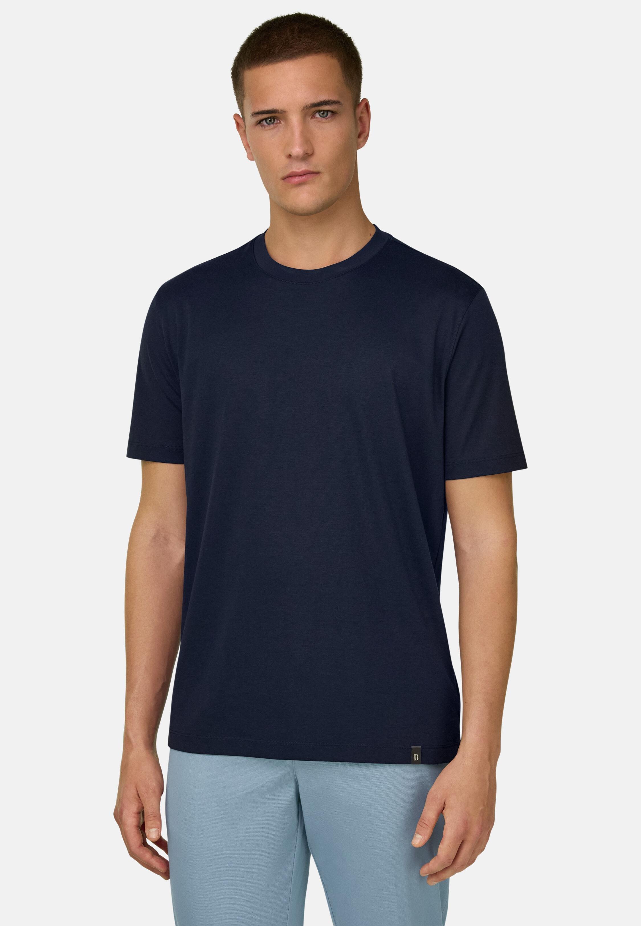 Silk Blend T-Shirt Navy blue, Navy blue, medium