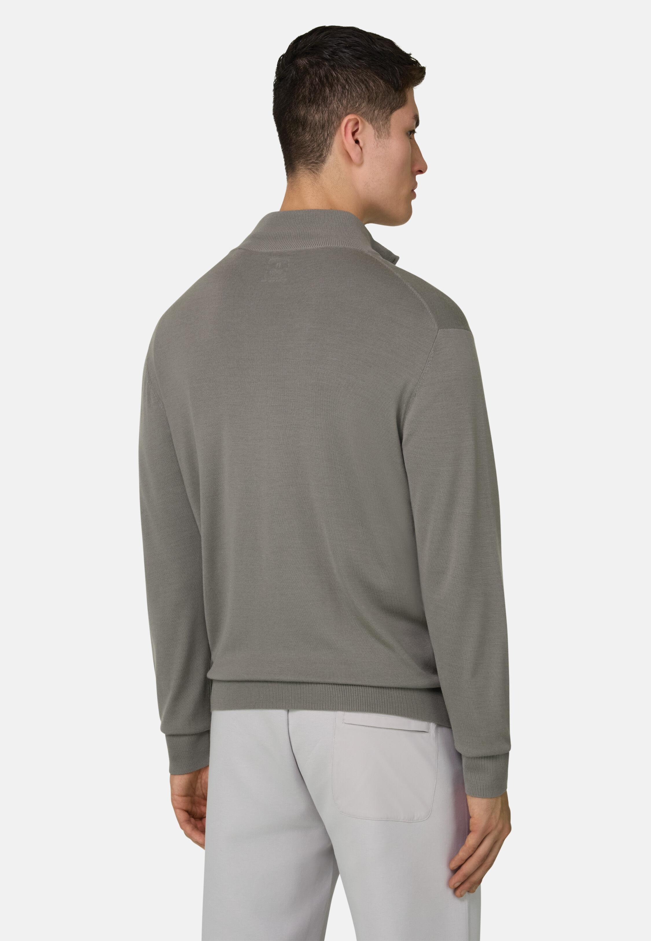 Full-Zip Jumper in Superfine Wool Mud, Mud, large image number 1