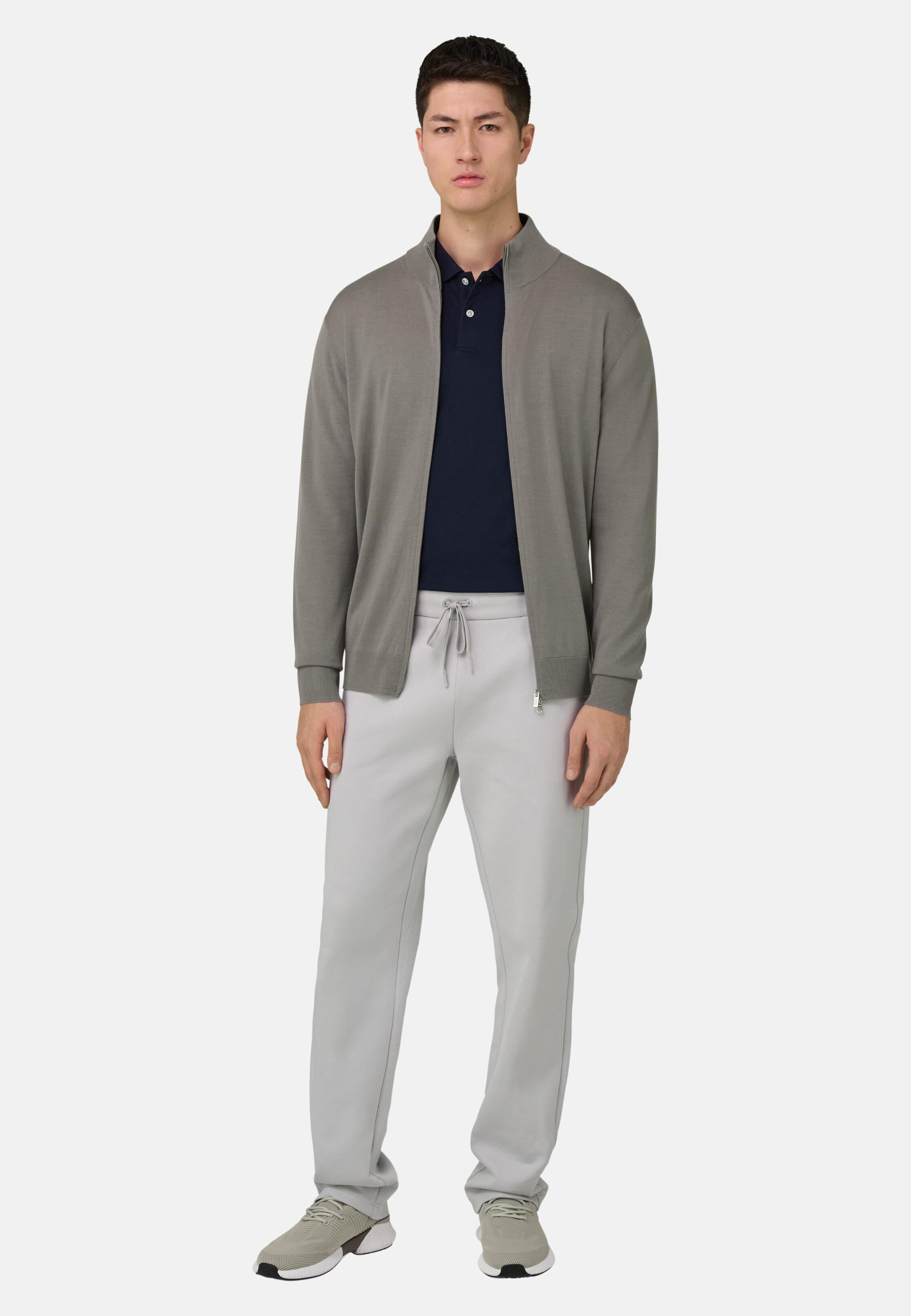 Full-Zip Jumper in Superfine Wool, Mud, Mud, large image number 1