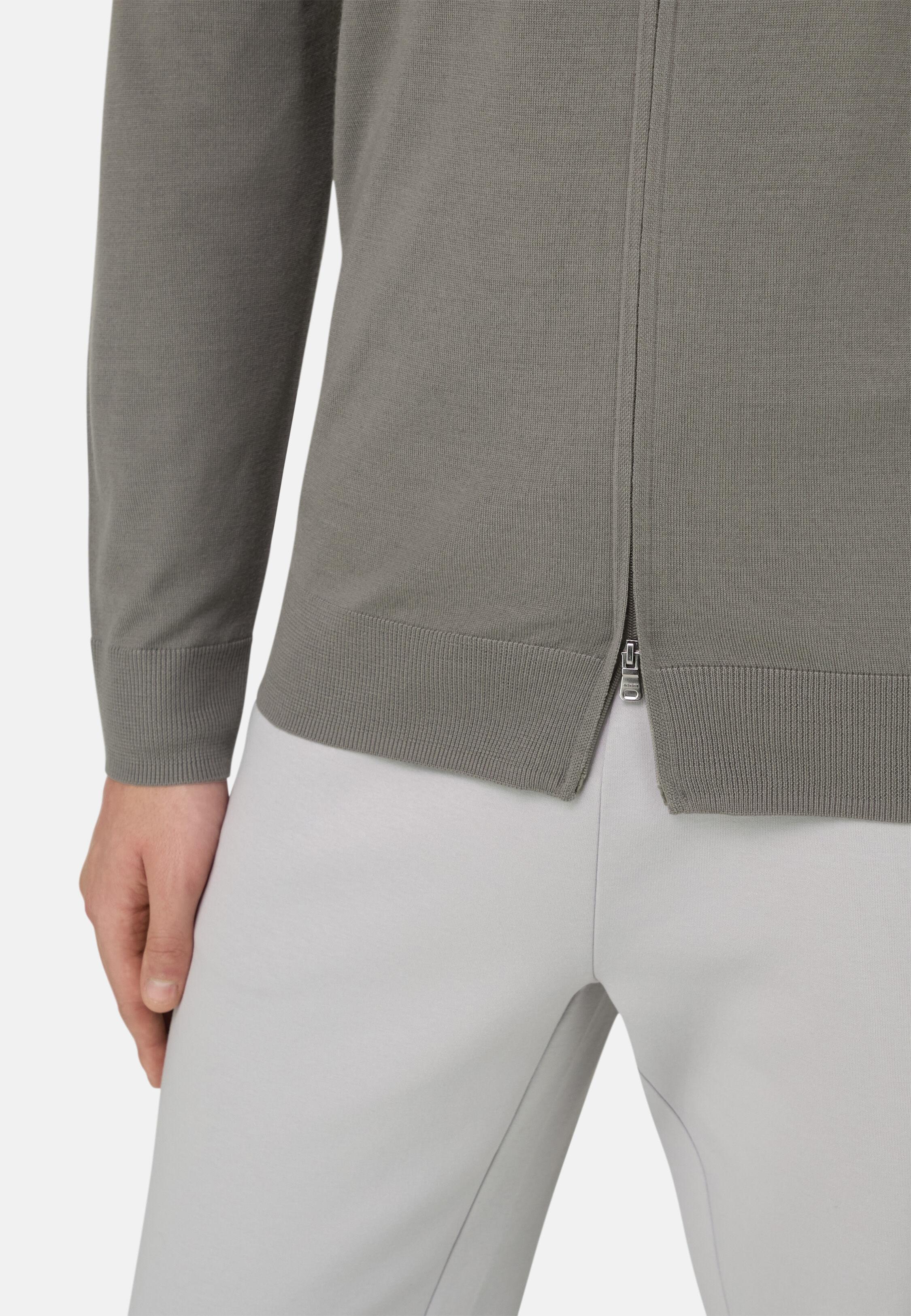 Full-Zip Jumper in Superfine Wool Mud, Mud, large image number 2