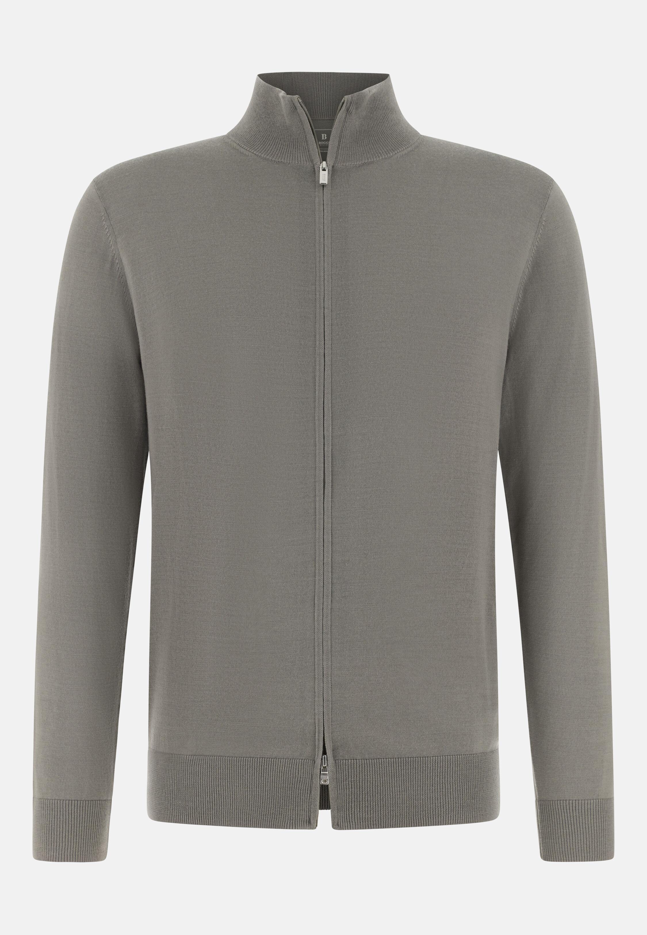 Full-Zip Jumper in Superfine Wool Mud, Mud, large image number 3