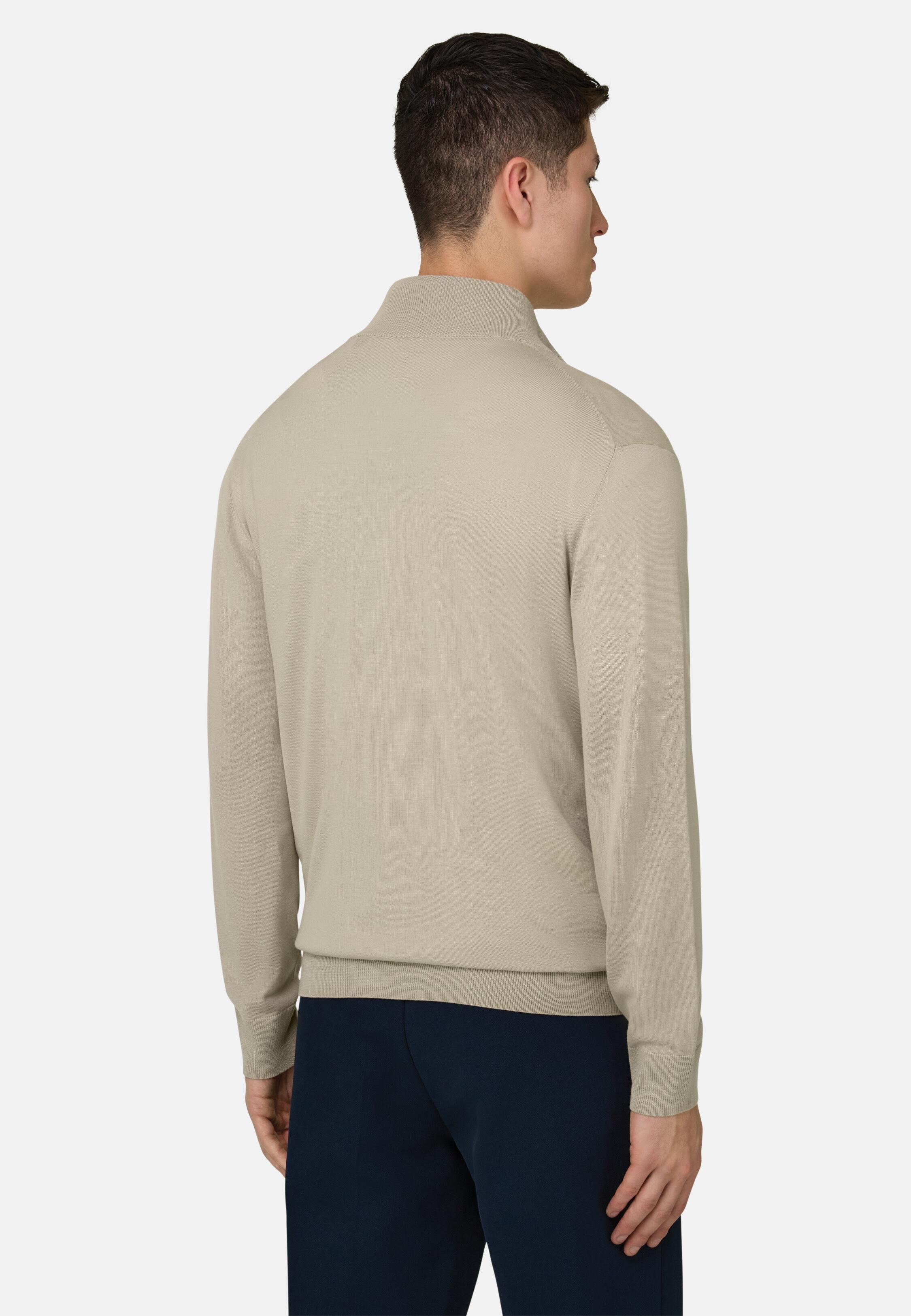 Full-Zip Jumper in Superfine Wool Sand, Sand, large image number 1