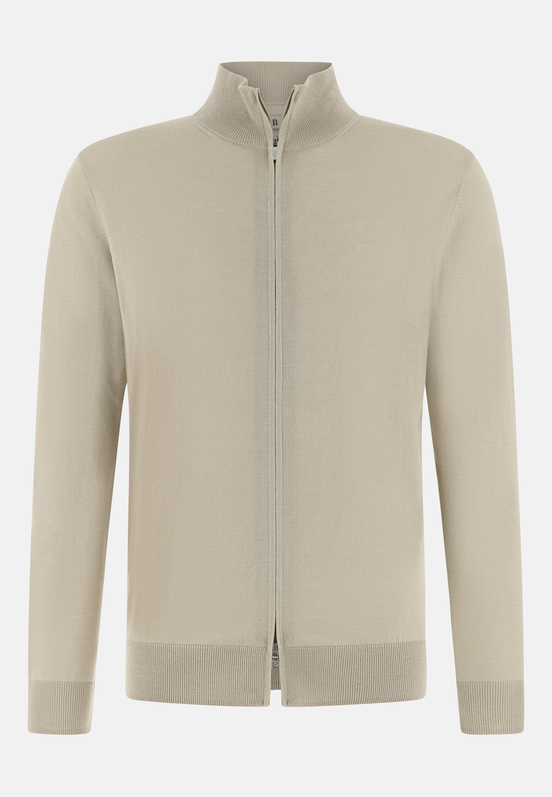 Full-Zip Jumper in Superfine Wool Sand, Sand, large image number 3