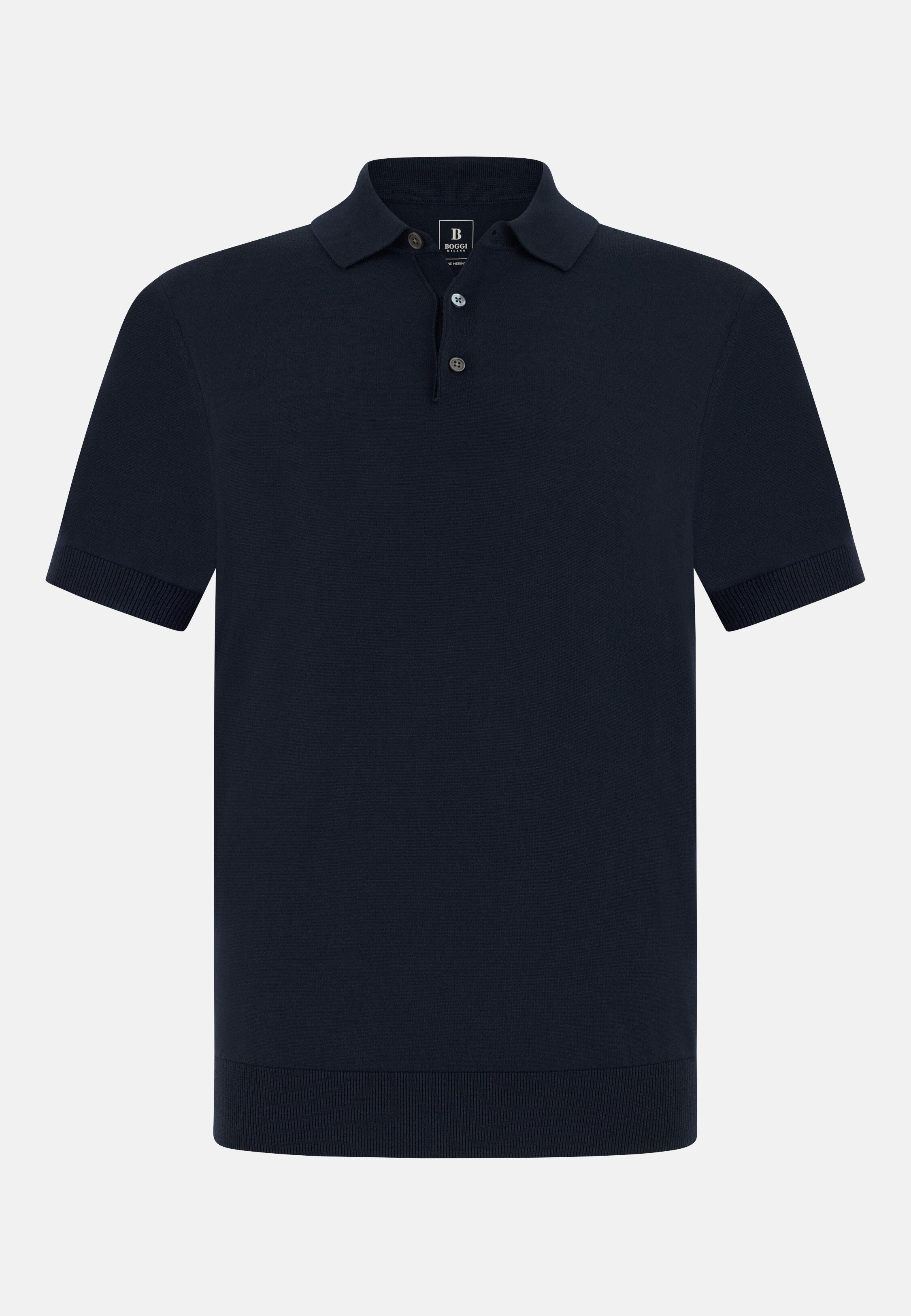 Knitted Polo Shirt in Superfine Wool, Navy Blue, Navy blue, large image number 3