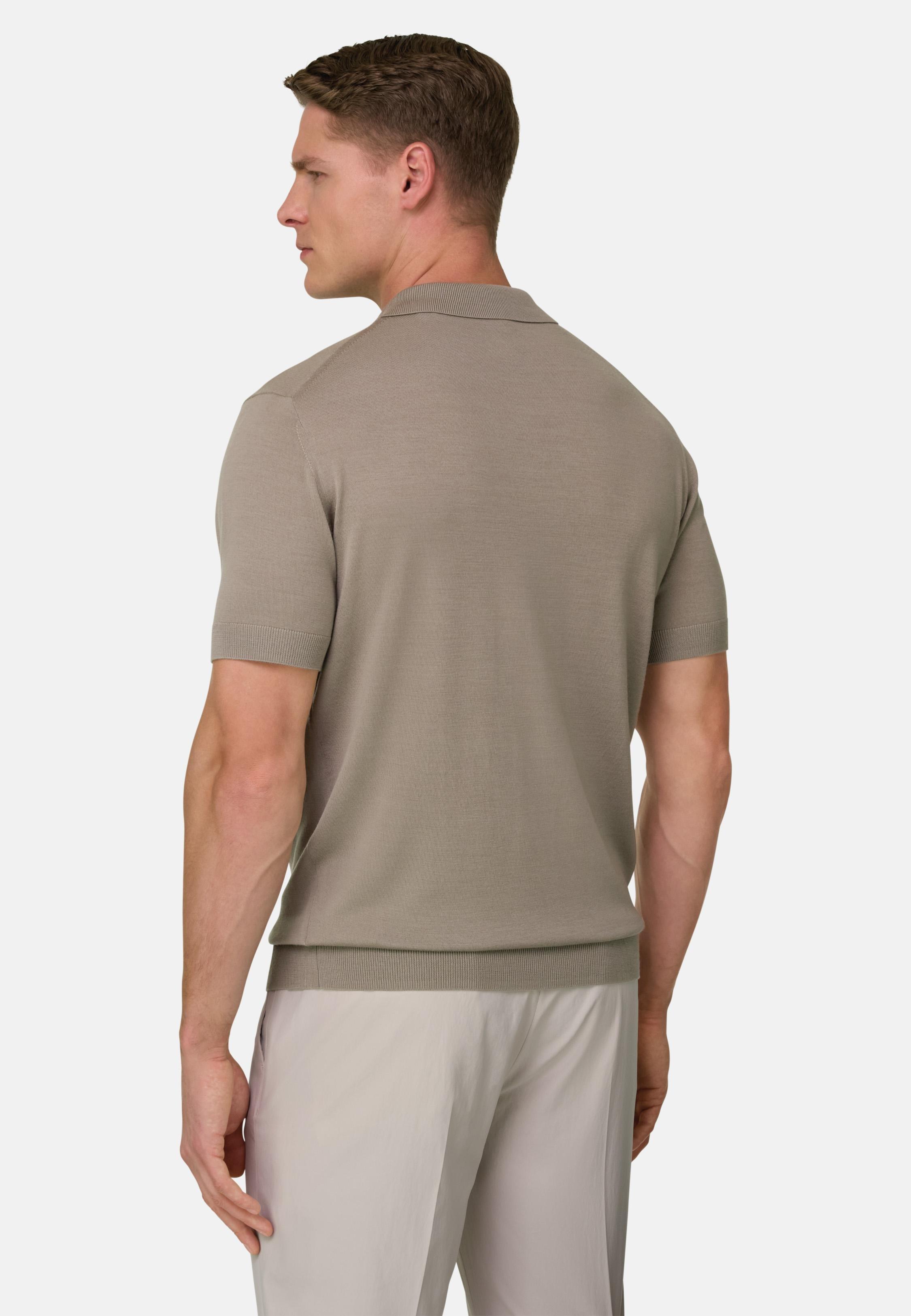 Knitted Polo Shirt In Superfine Wool Brown, 3901_TAUP, large image number 1