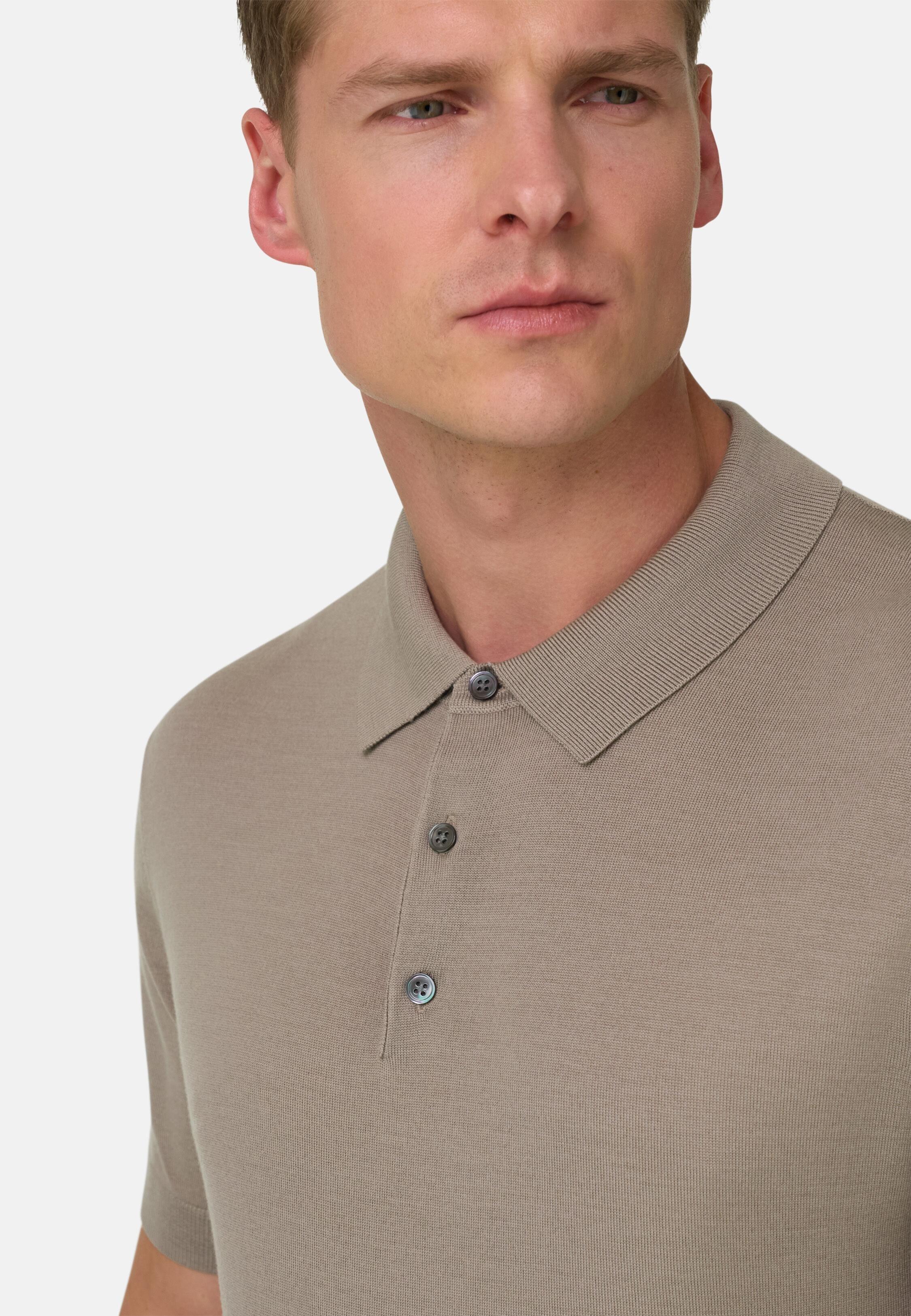 Knitted Polo Shirt In Superfine Wool Brown, 3901_TAUP, medium