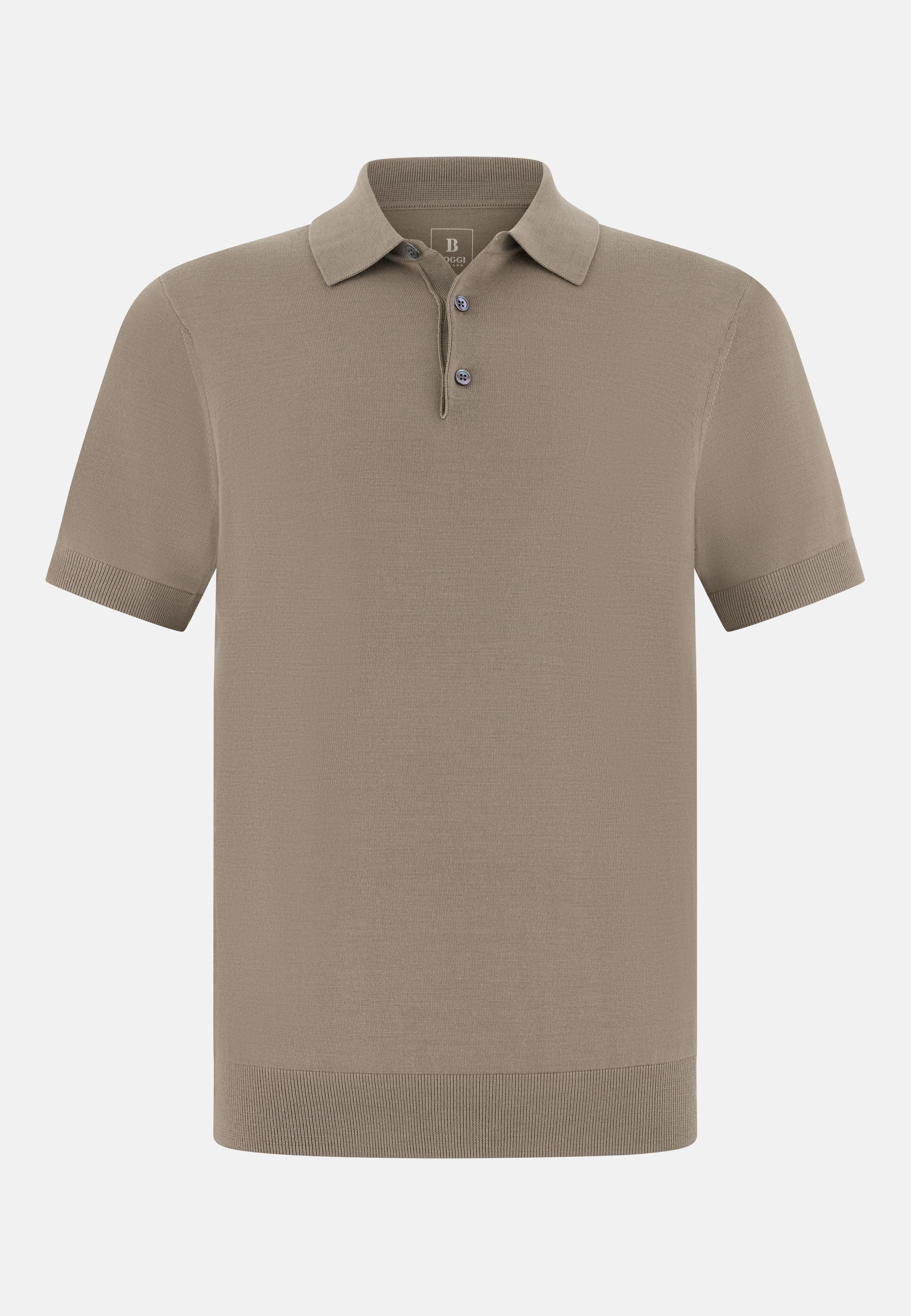 Knitted Polo Shirt In Superfine Wool Brown, 3901_TAUP, large image number 3