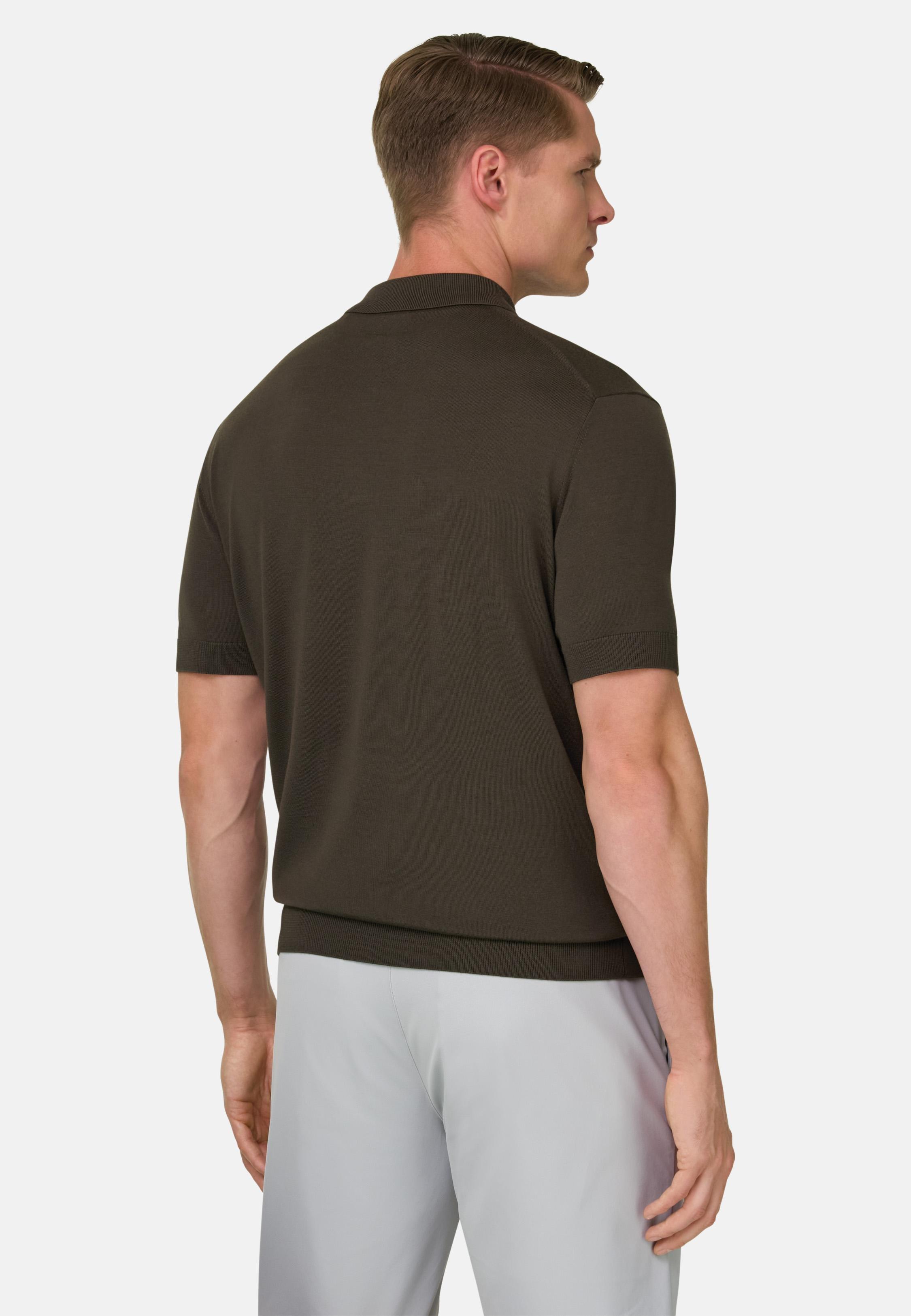 Knitted Polo Shirt In Superfine Wool Brown, 3901_DKBR, large image number 1