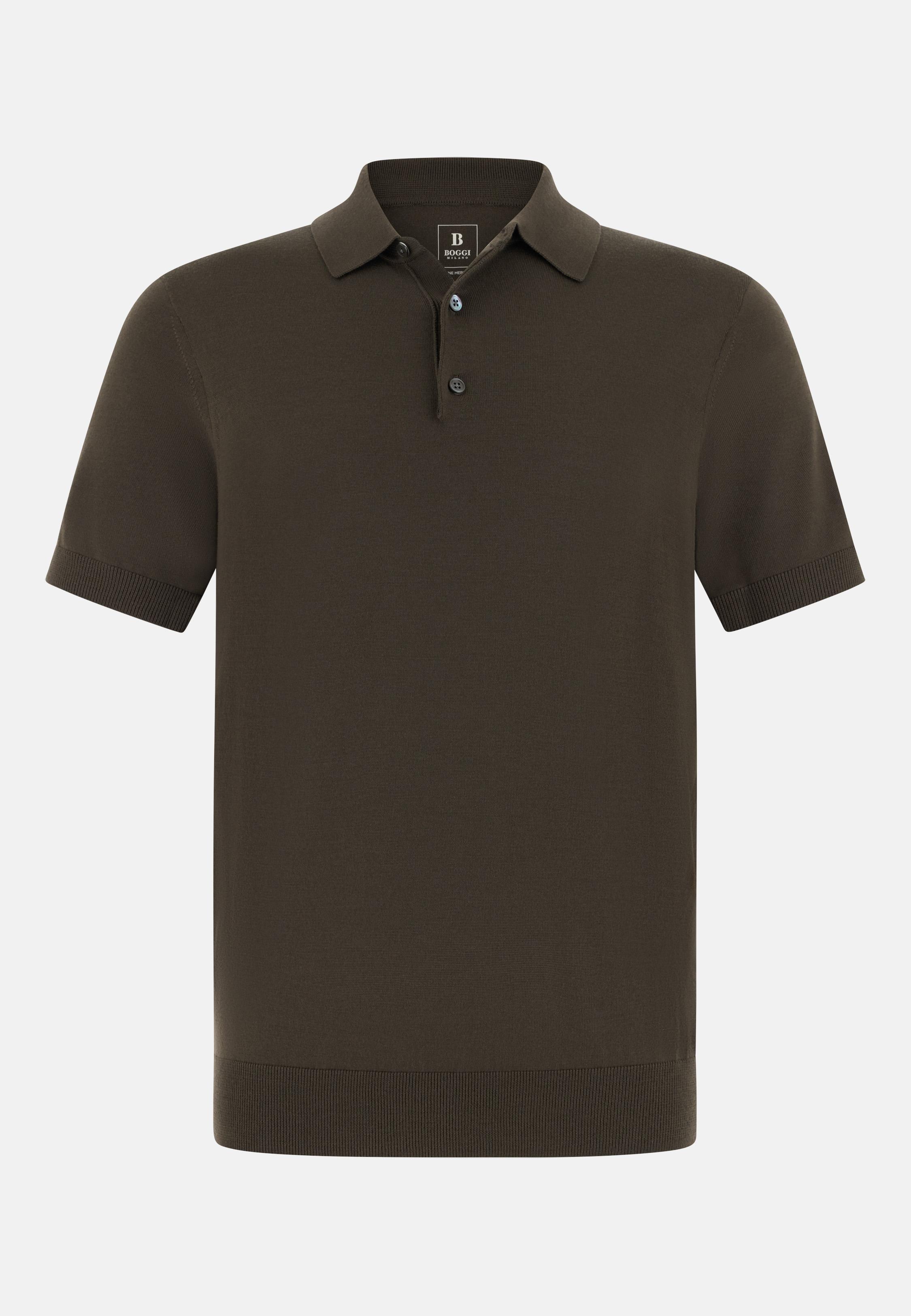 Knitted Polo Shirt In Superfine Wool Brown, 3901_DKBR, large image number 3