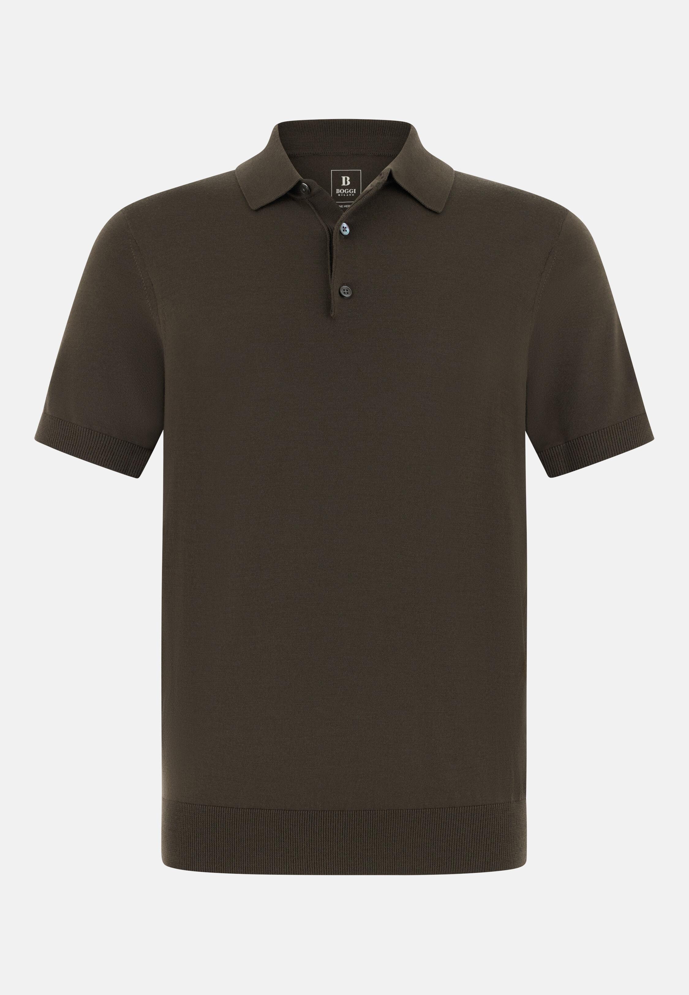 Knitted Polo Shirt In Superfine Wool Brown, 3901_DKBR, large image number 3