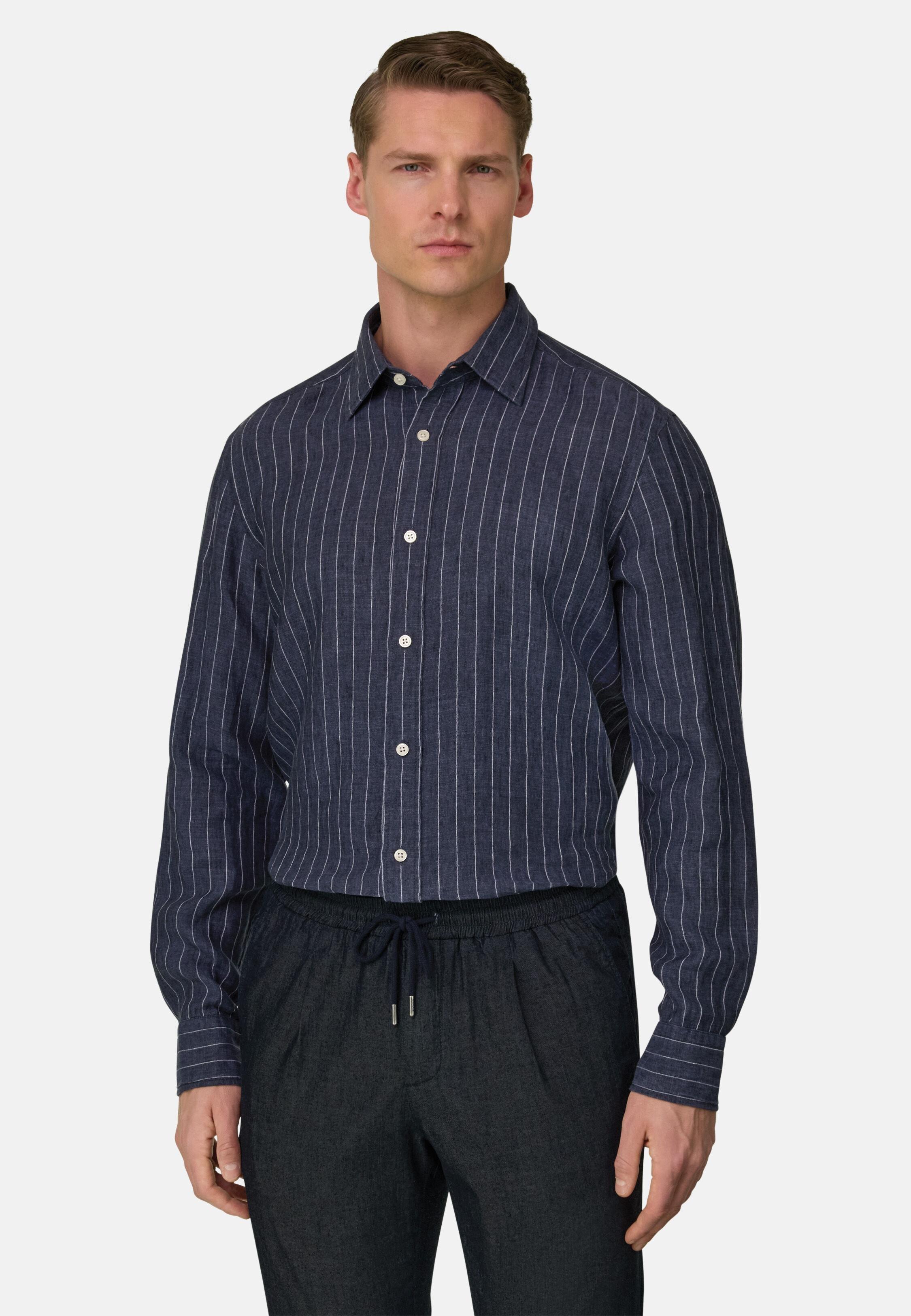 Pinstripe Shirt With A Closed Collar Blue, Navy blue, large image number 0