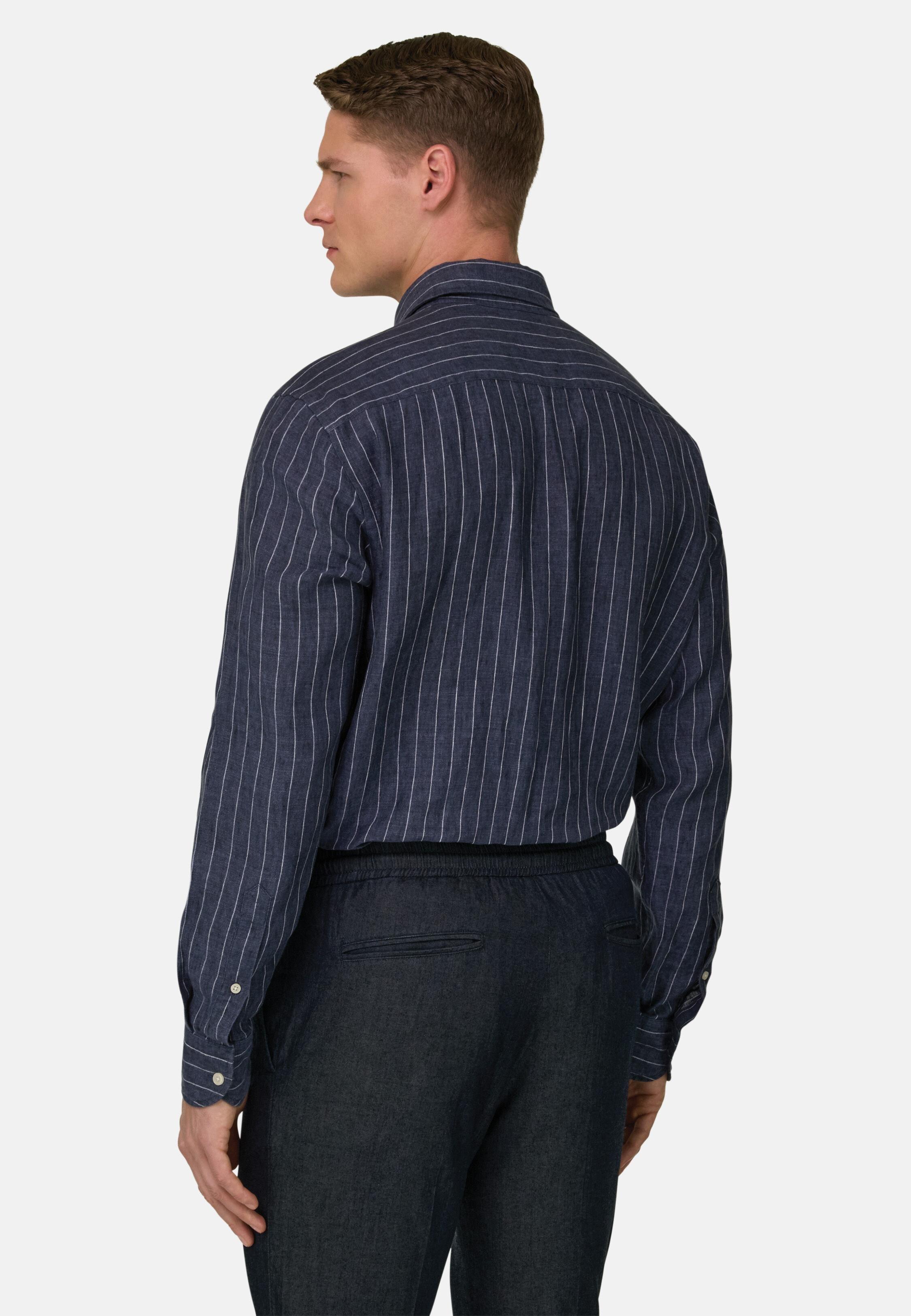 Pinstripe Shirt With A Closed Collar Blue, Navy blue, large image number 1
