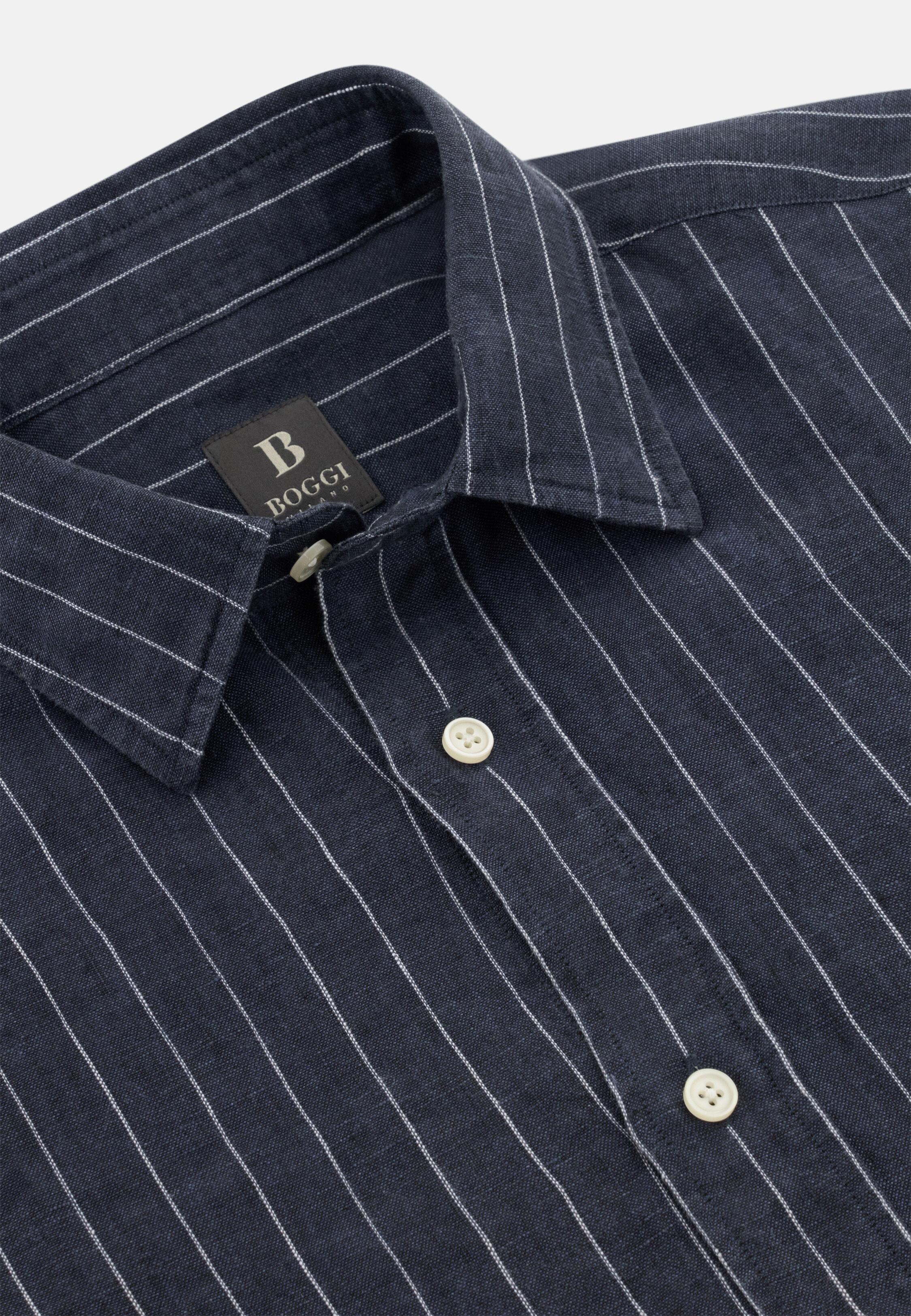 Pinstripe Shirt With A Closed Collar Blue, Navy blue, large image number 3