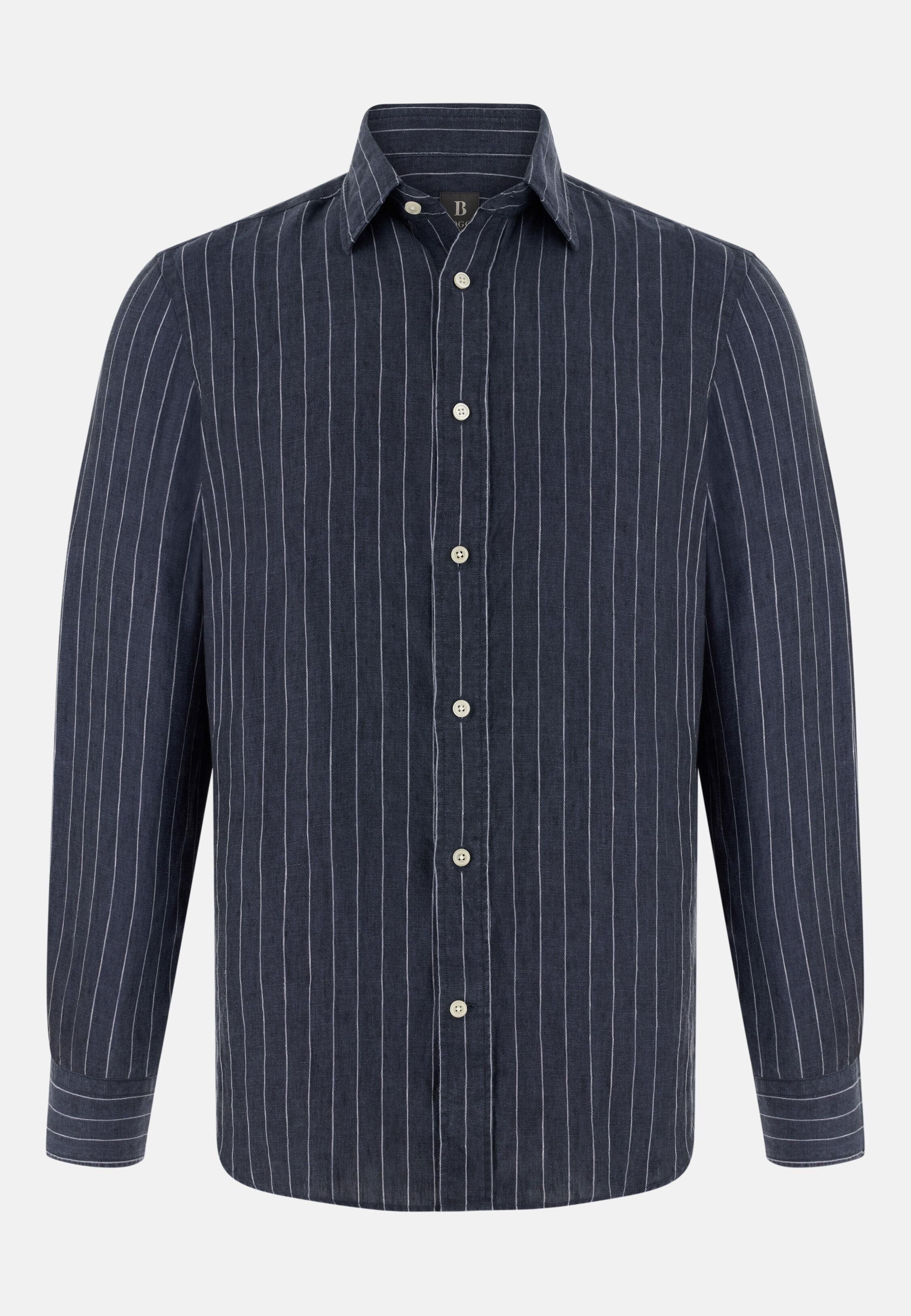 قميص مخطط بياقة مغلقة أزرق, Navy blue, large image number 5
