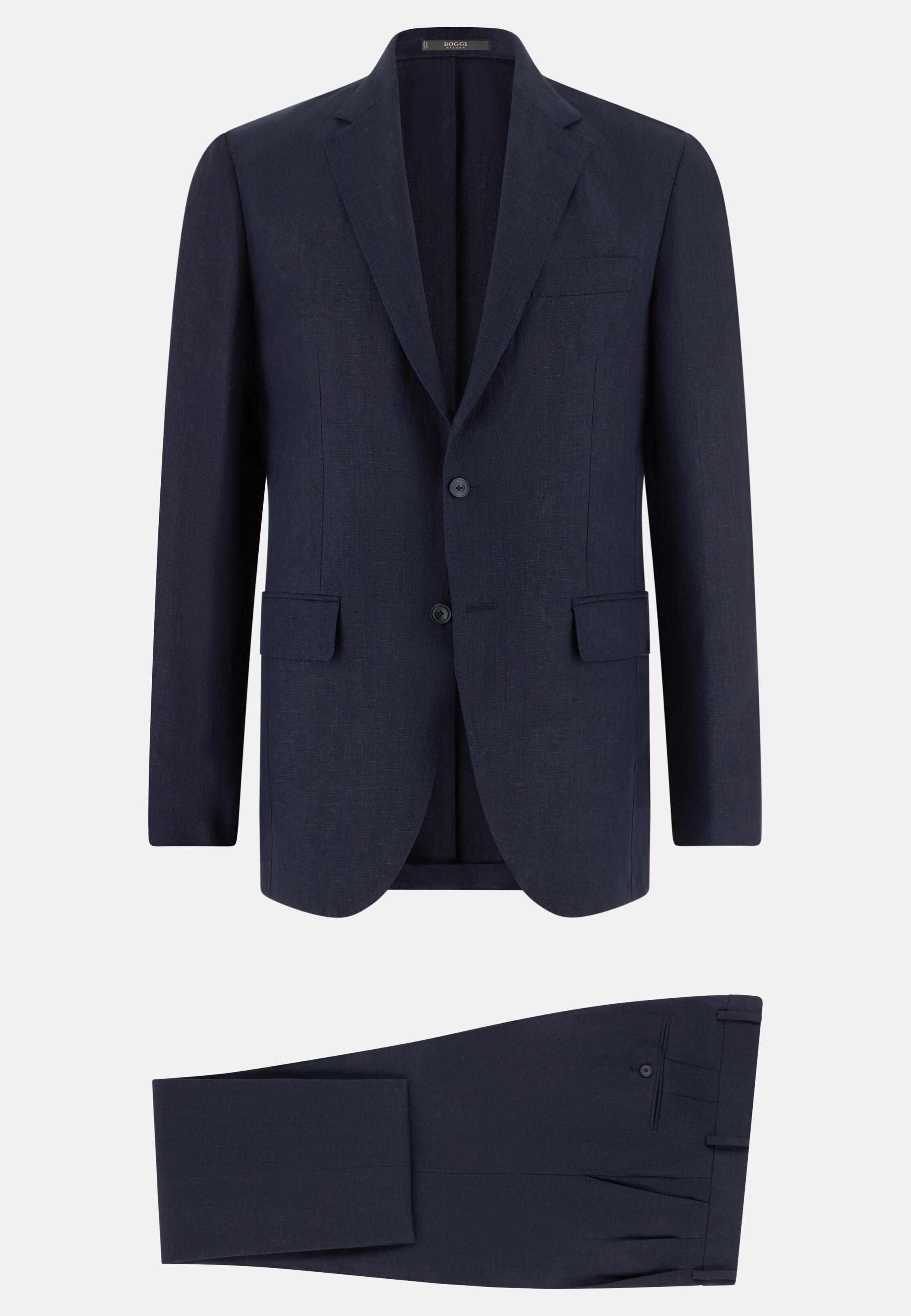 Pure Linen Suit Navy blue, Navy blue, large image number 5