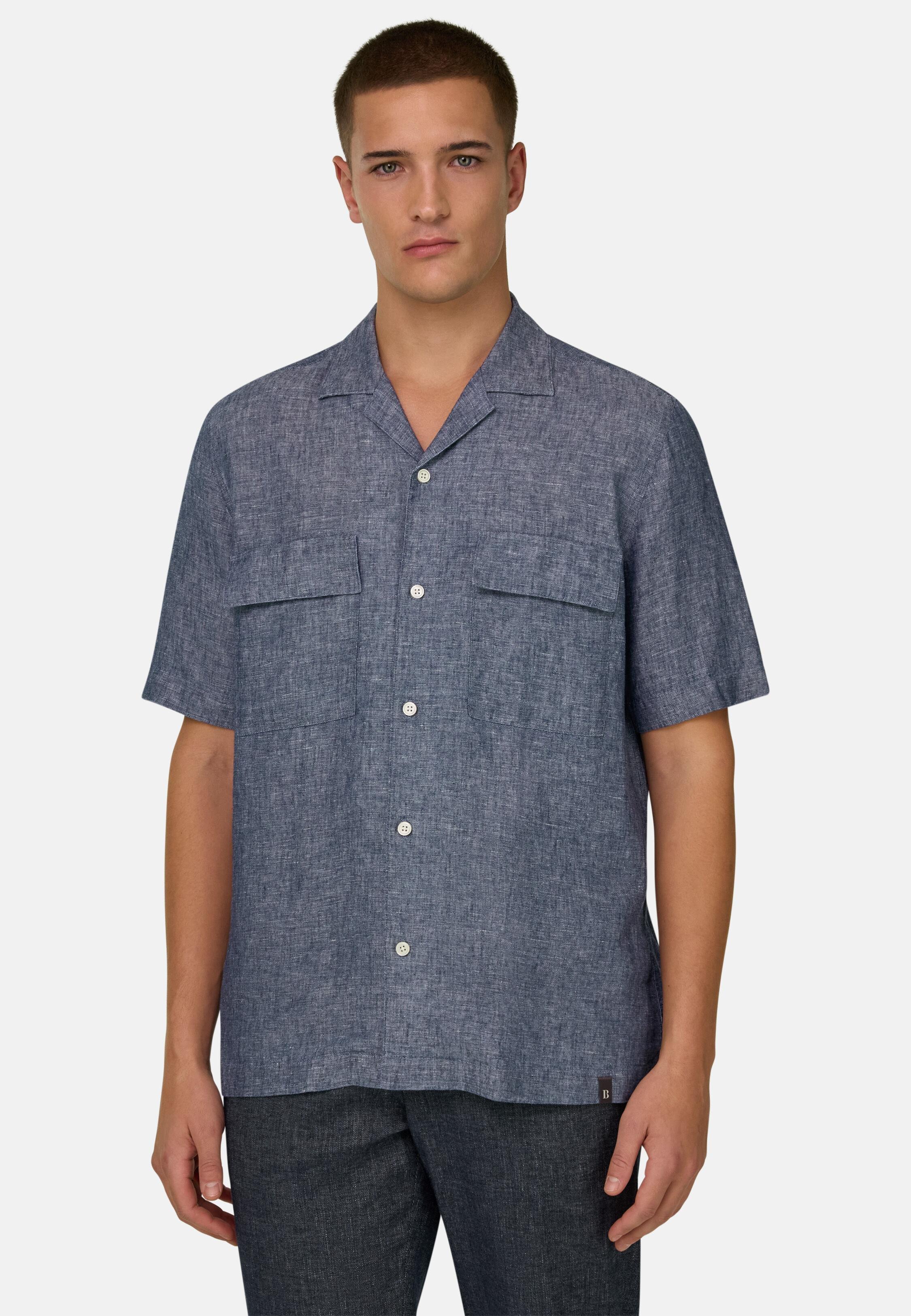 Linen and Cotton Denim Shirt Medium Blue, Medium Blue, medium