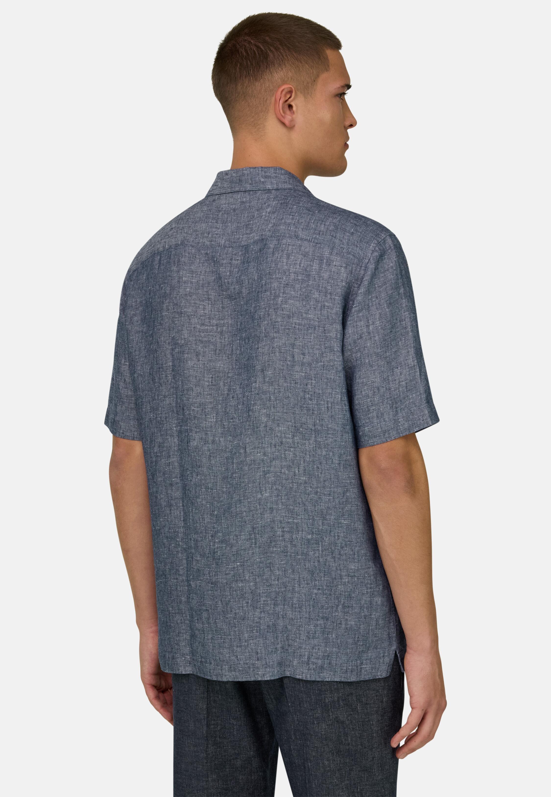 Linen and Cotton Denim Shirt Medium Blue, Medium Blue, medium