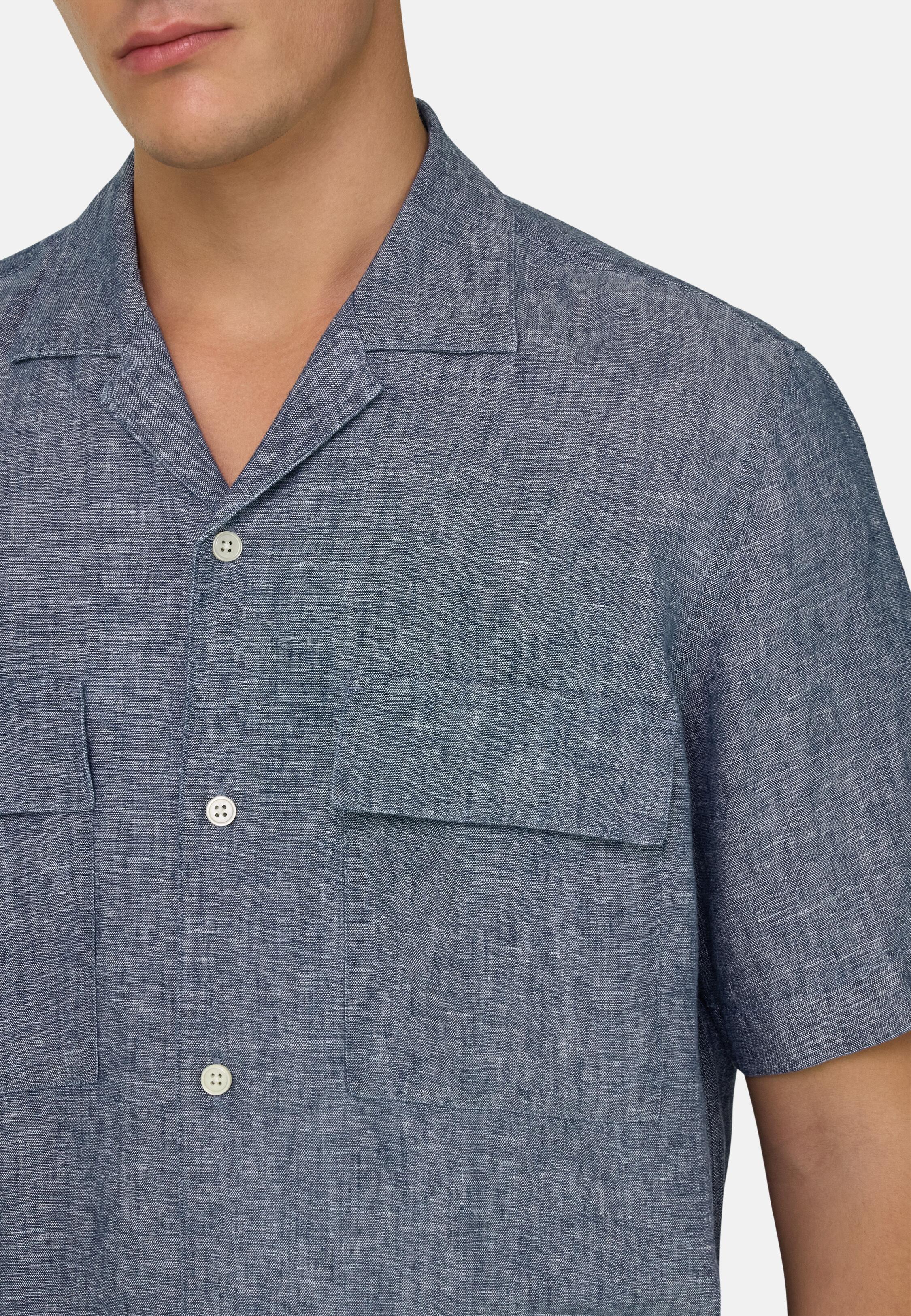 Linen and Cotton Denim Shirt Medium Blue, Medium Blue, medium