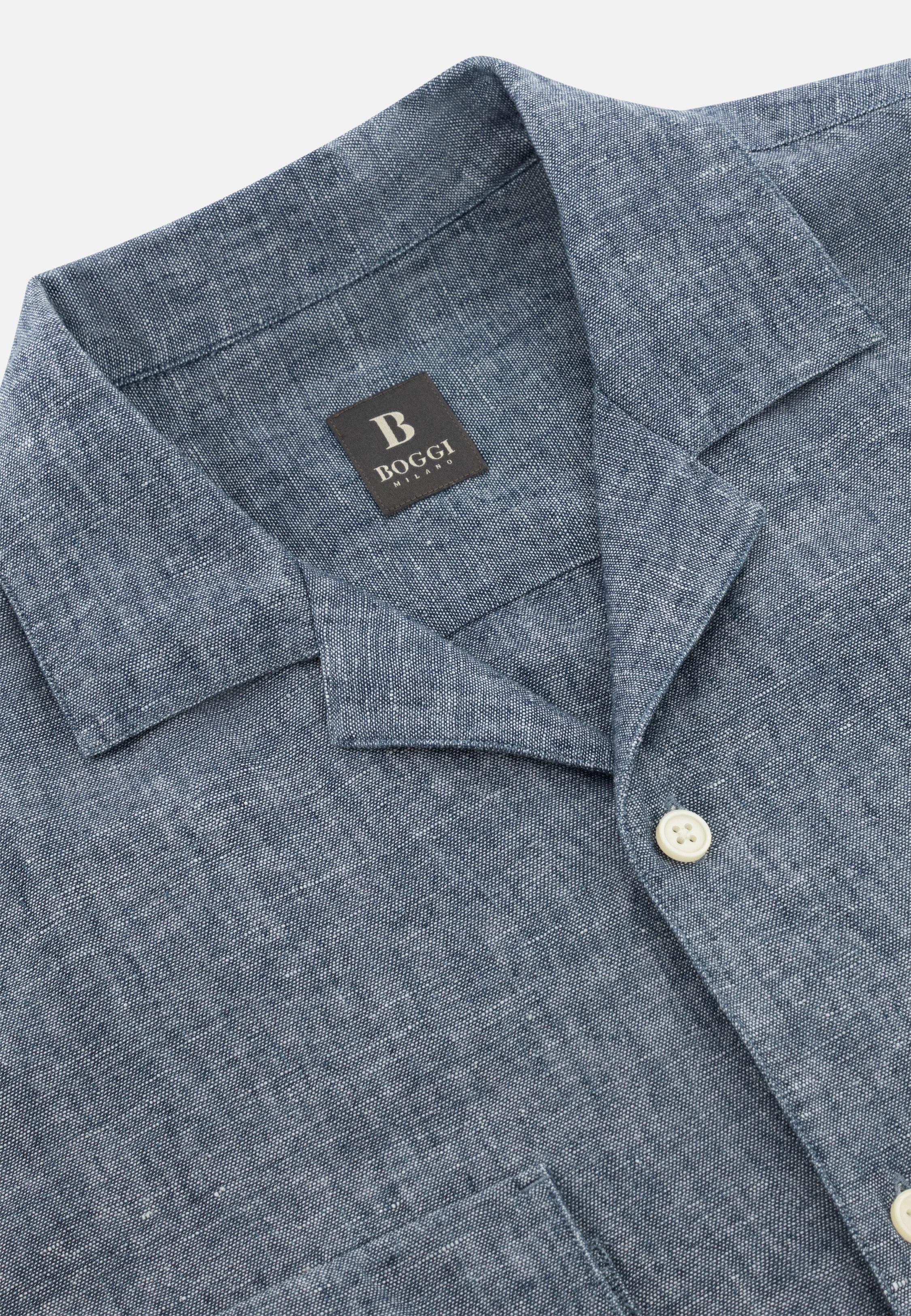 Open Collar Shirt Blue, 3901_MDBL, large image number 3