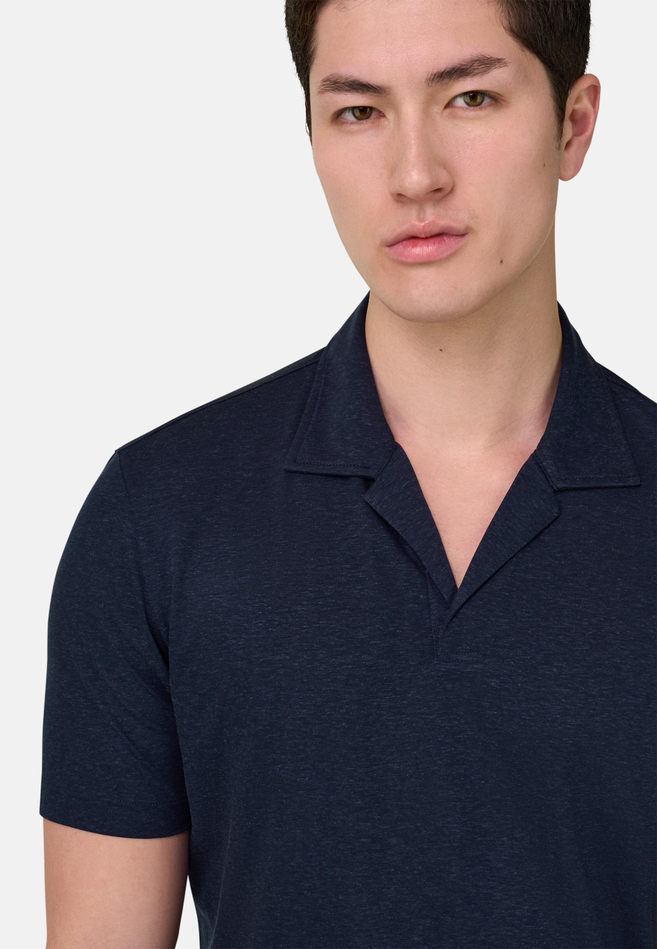 قميص بولو من مزيج التينسل والبوليستر والكتان أزرق, Indigo, large image number 0