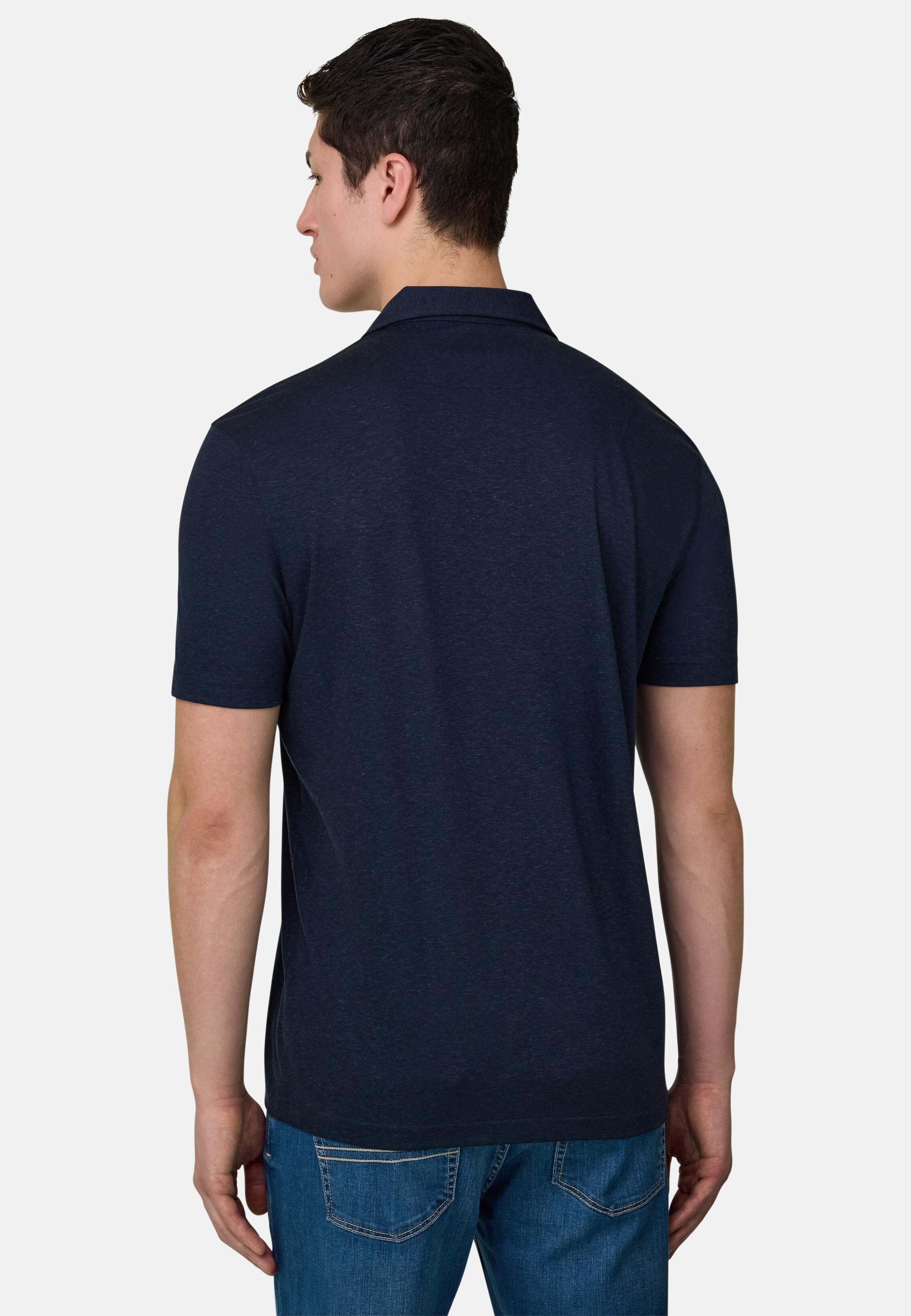 قميص بولو من مزيج التينسل والبوليستر والكتان أزرق, Indigo, large image number 1