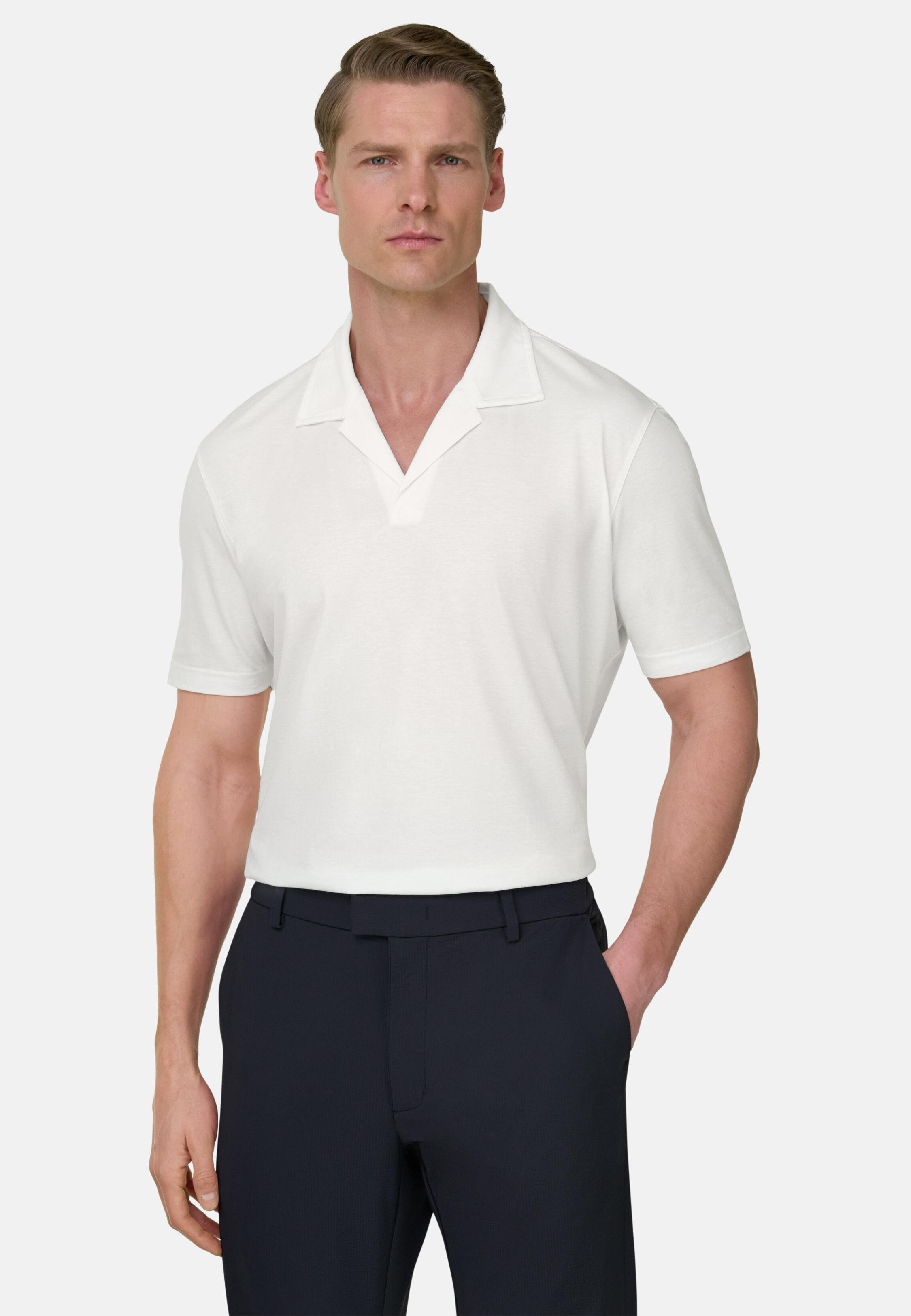 قميص بولو من مزيج التينسل والبوليستر والكتان أبيض, White, large image number 0
