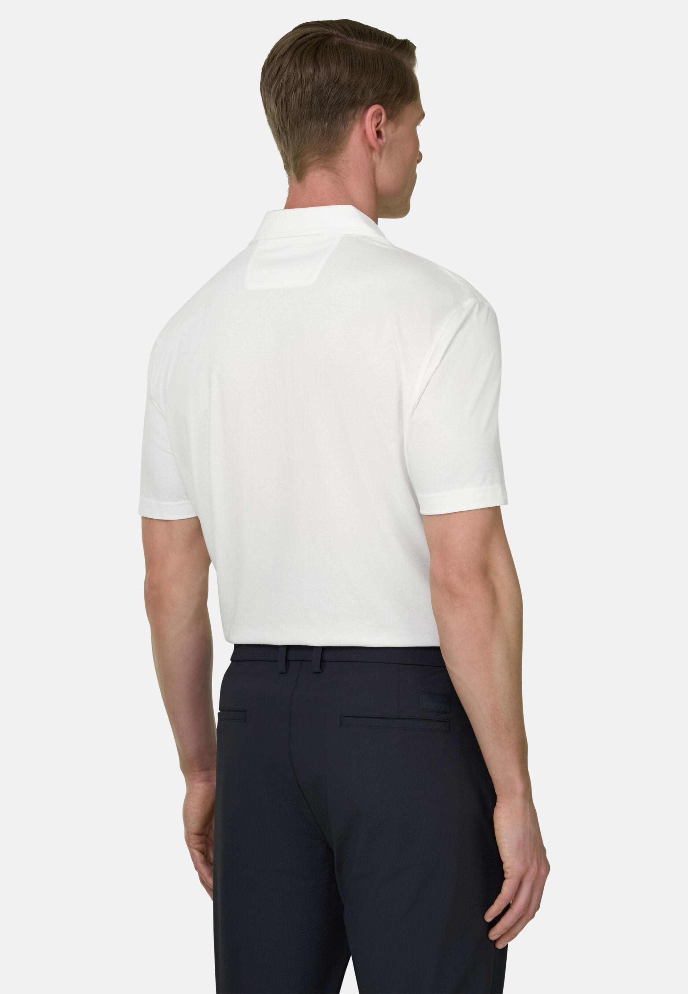 قميص بولو من مزيج التينسل والبوليستر والكتان أبيض, White, large image number 1