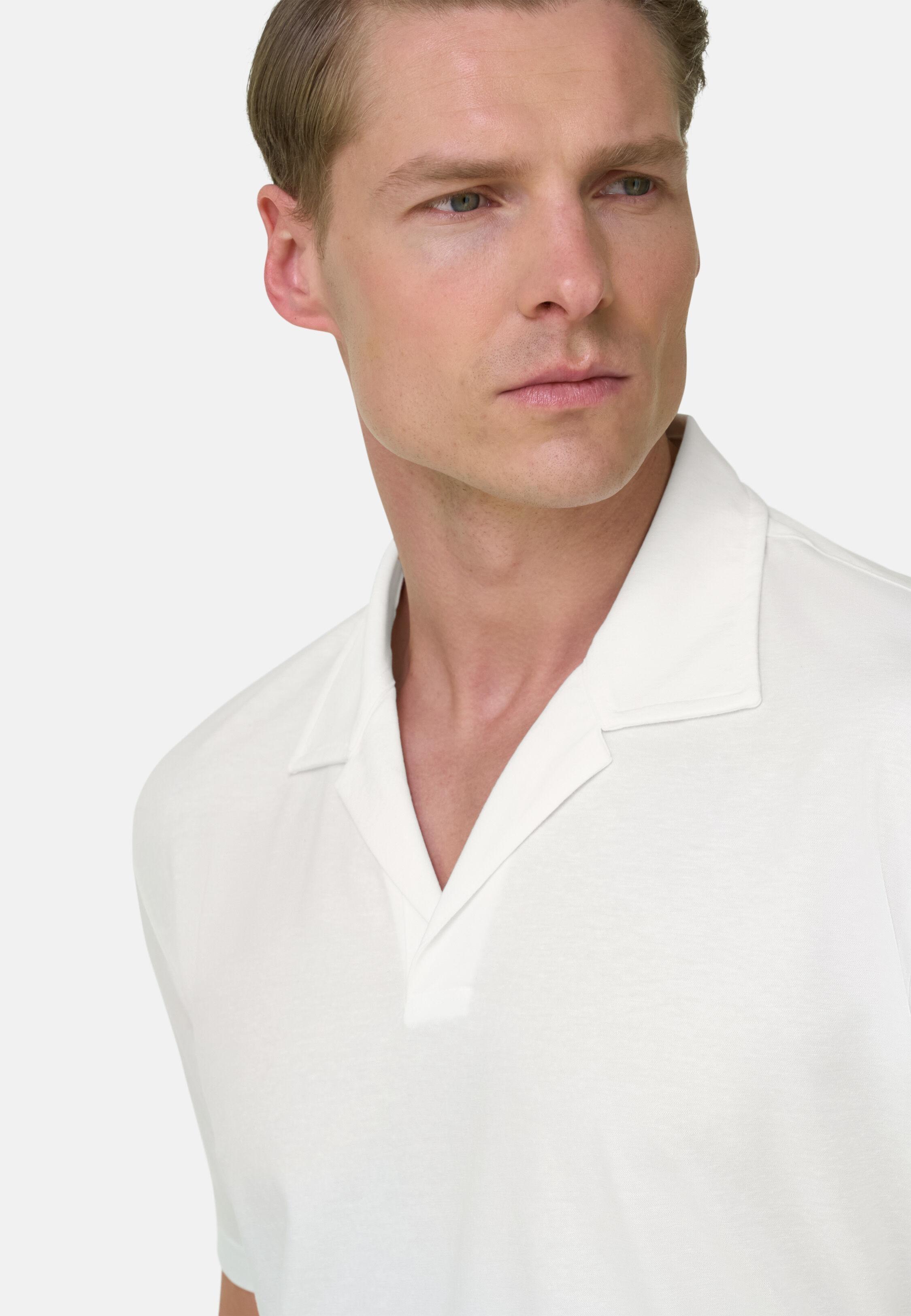 قميص بولو من مزيج التينسل والبوليستر والكتان أبيض, White, large image number 2