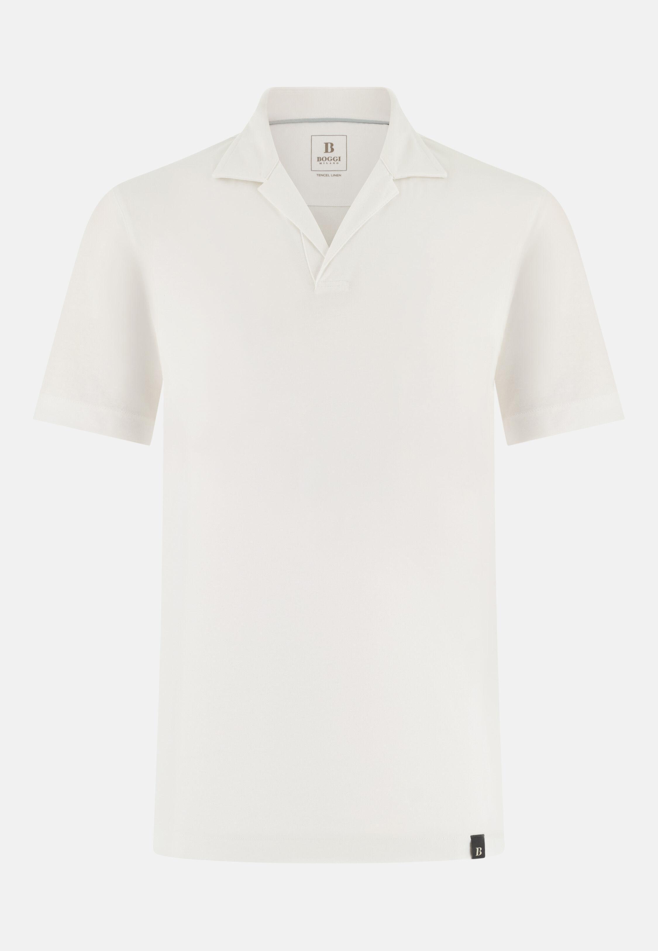 قميص بولو من مزيج التينسل والبوليستر والكتان أبيض, White, large image number 3