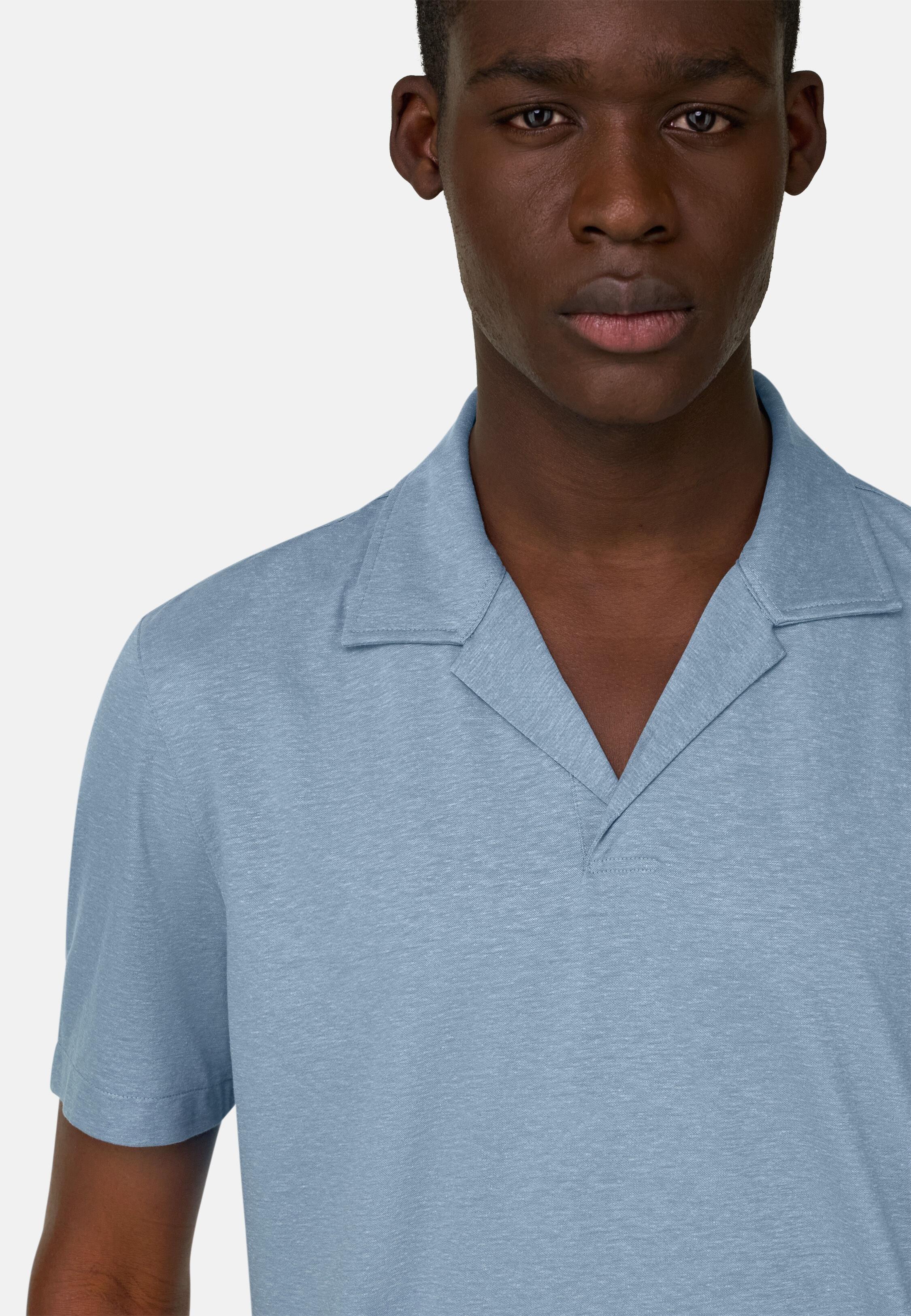 Linen Blend Polo Shirt, Light Blue, medium