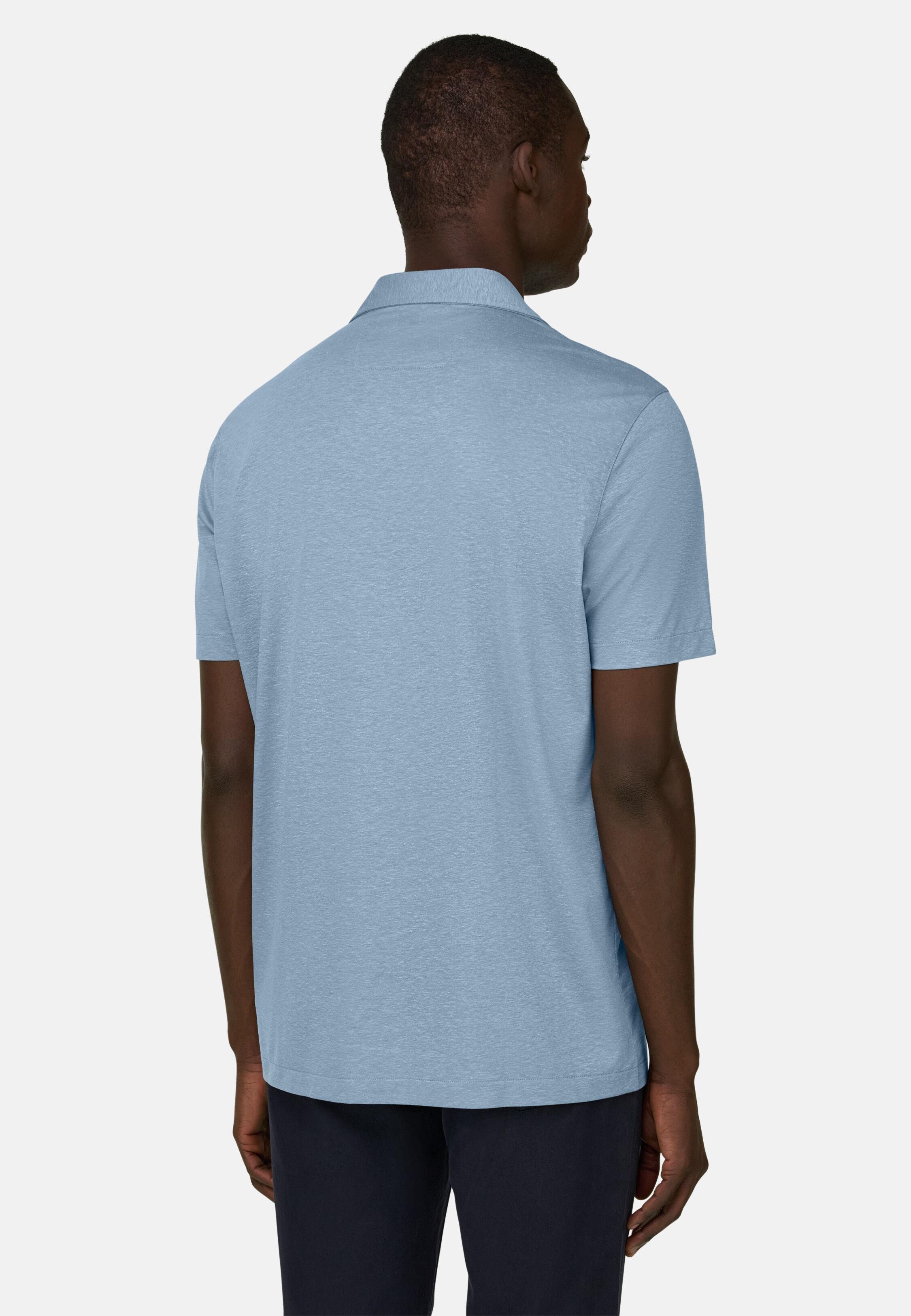 قميص بولو من مزيج التينسل والبوليستر والكتان أزرق, Light Blue, large image number 2