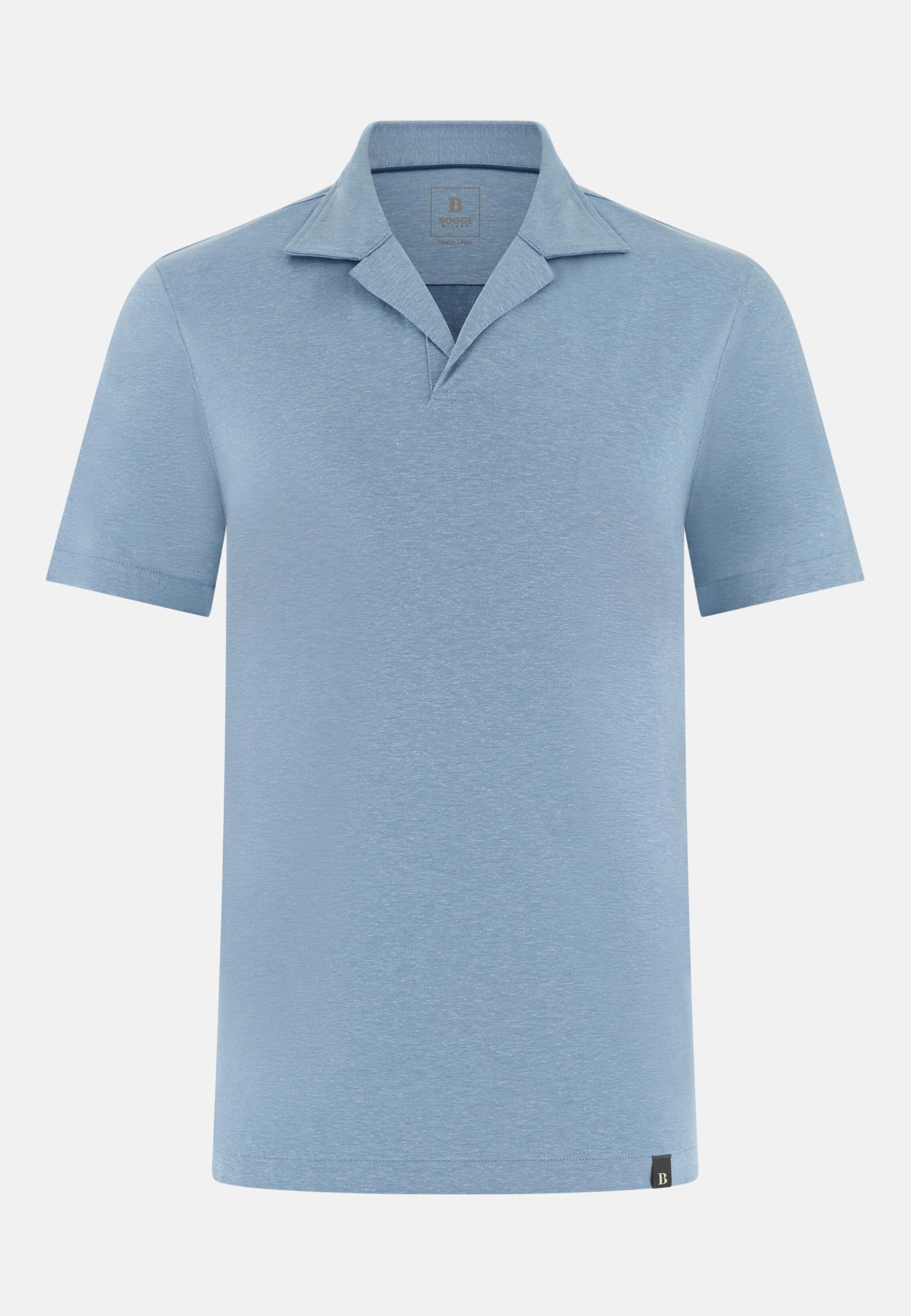 قميص بولو من مزيج التينسل والبوليستر والكتان أزرق, Light Blue, large image number 3