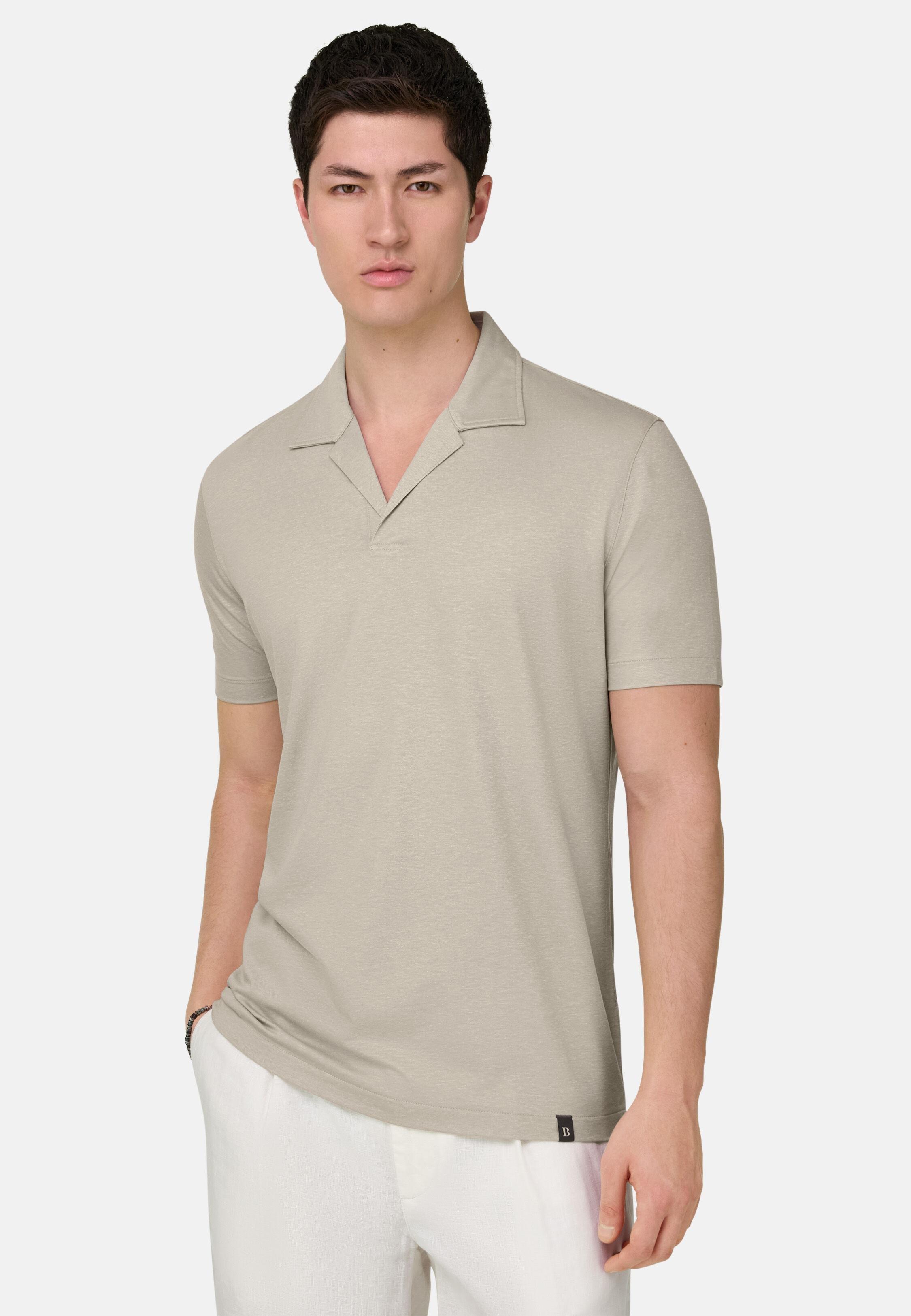 Linen Blend Polo Shirt, Sand, medium