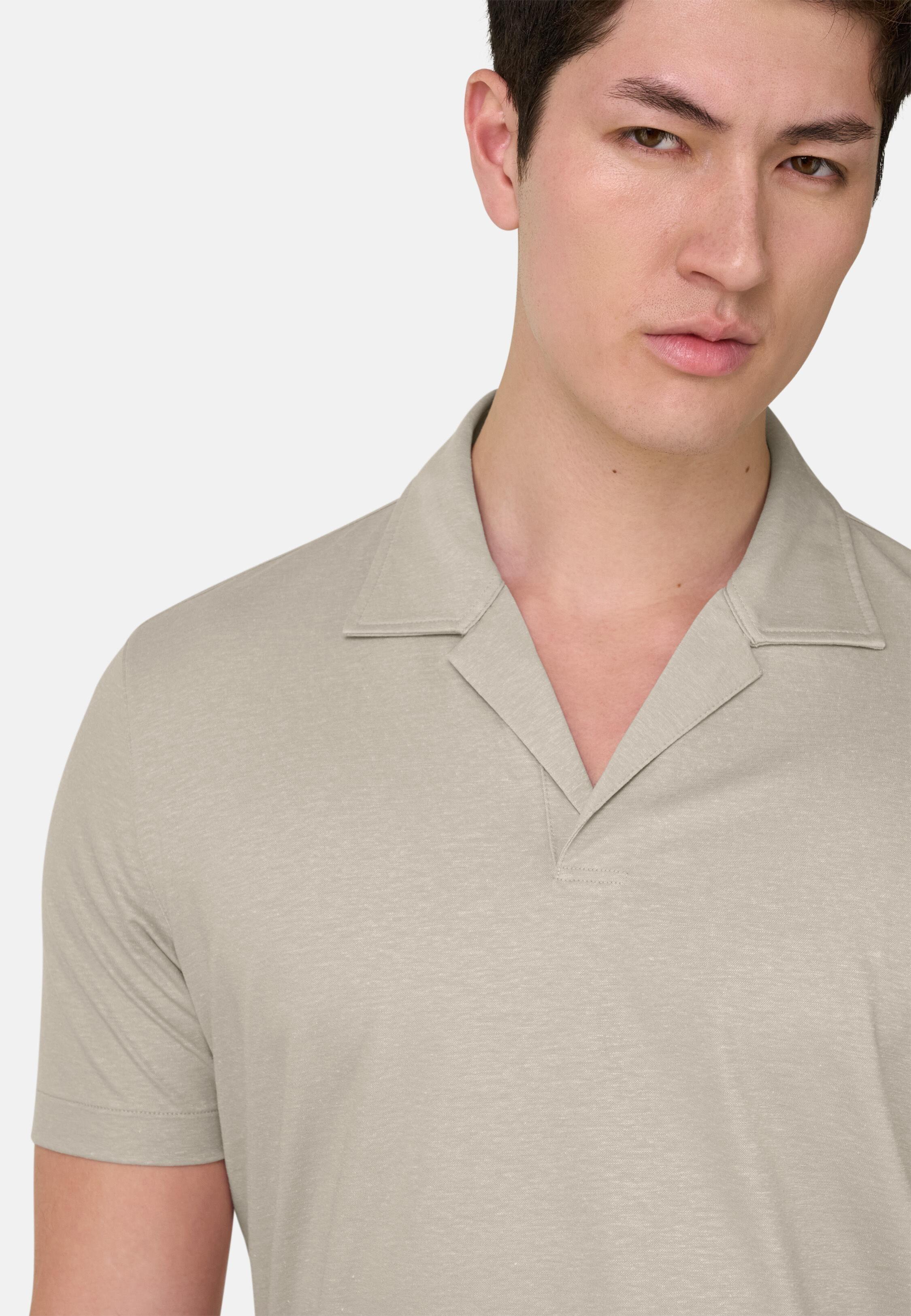 Linen Blend Polo Shirt, Sand, medium