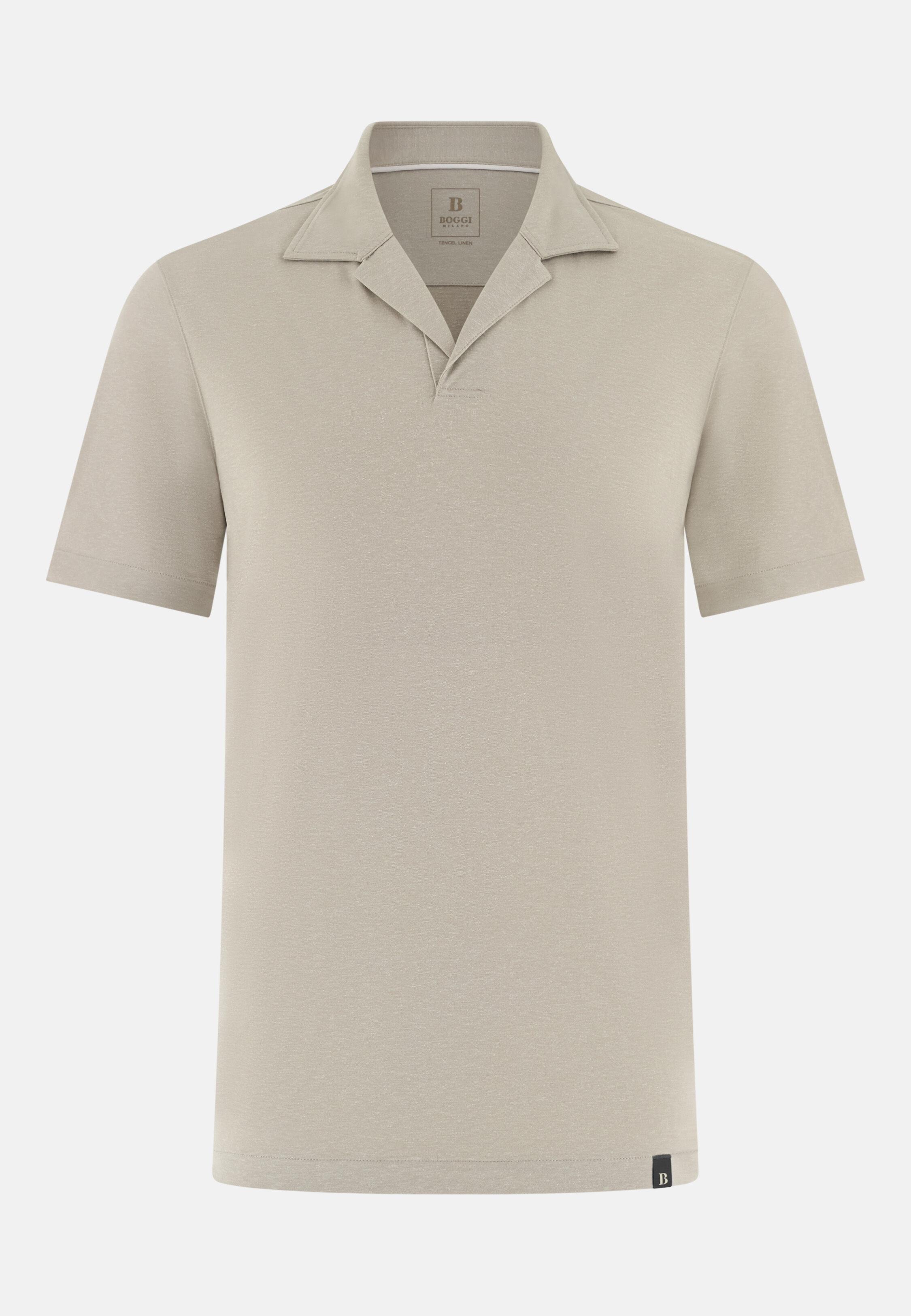 Linen Blend Polo Shirt, Sand, medium