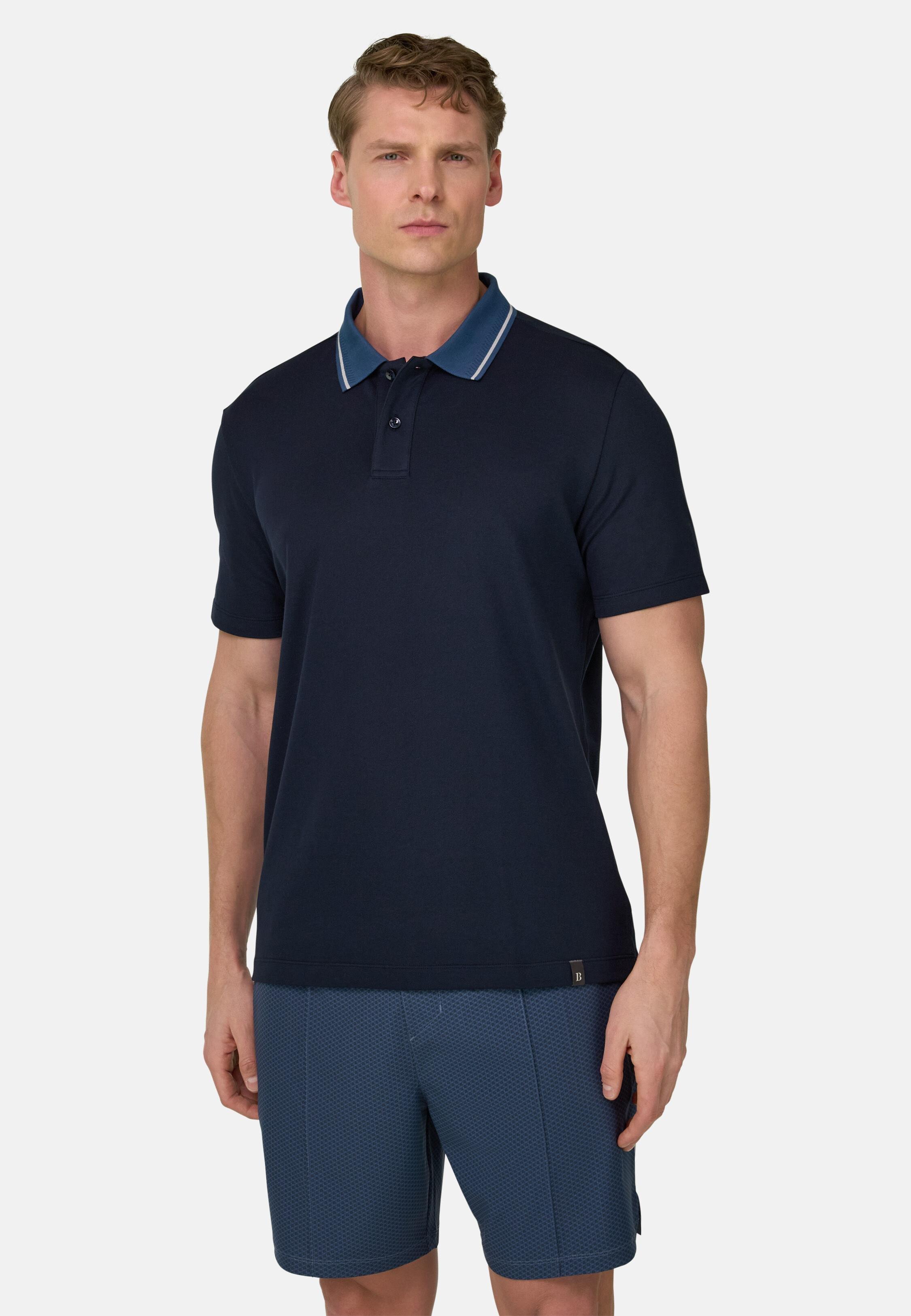 High-Performance Piqu&eacute; Polo Shirt with S-Caf&egrave;&reg; Yarn Navy blue, Navy blue, large image number 0