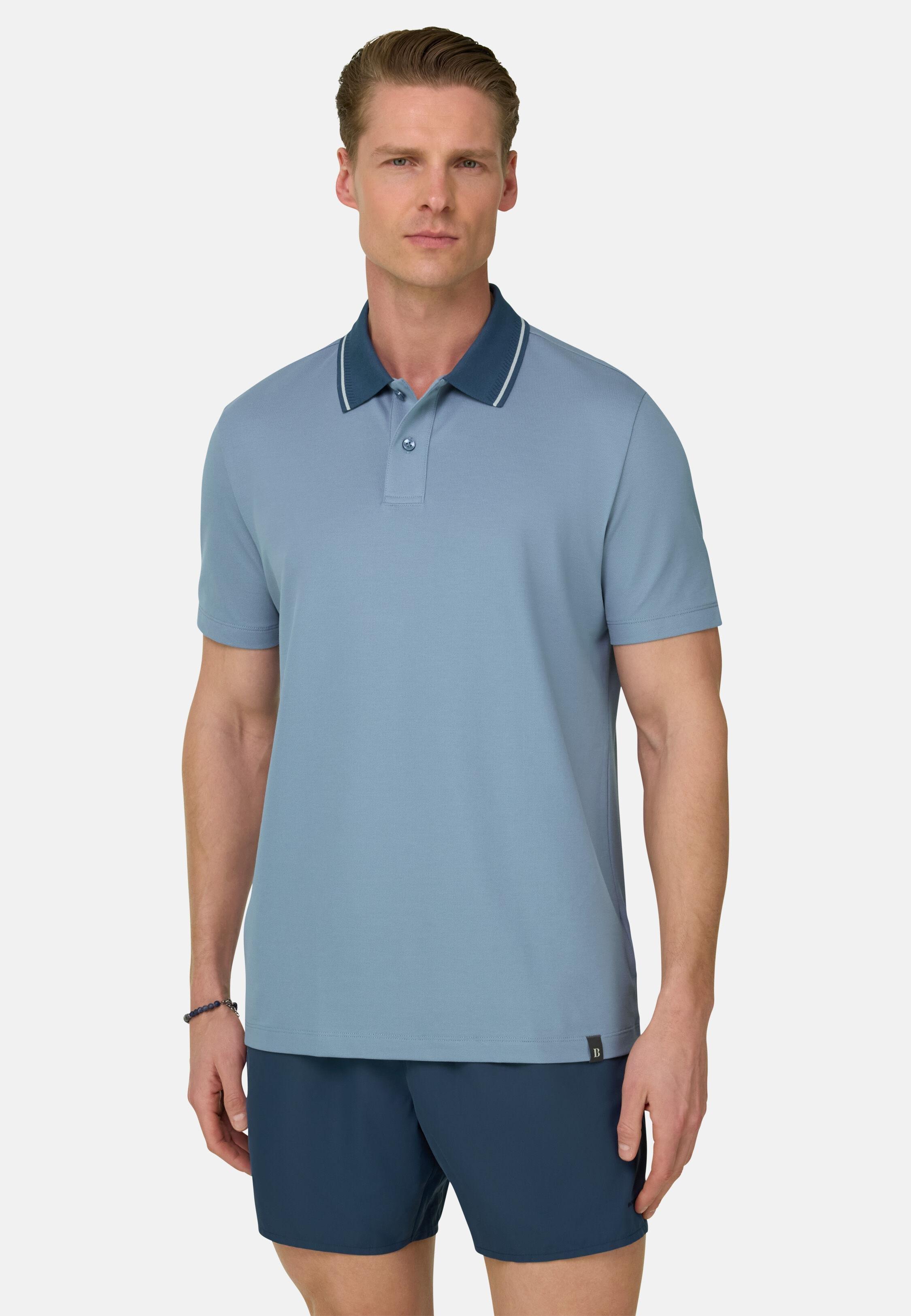 High-Performance Piqu&eacute; Polo Shirt with S-Caf&egrave;&reg; Yarn, Light Blue, large image number 0