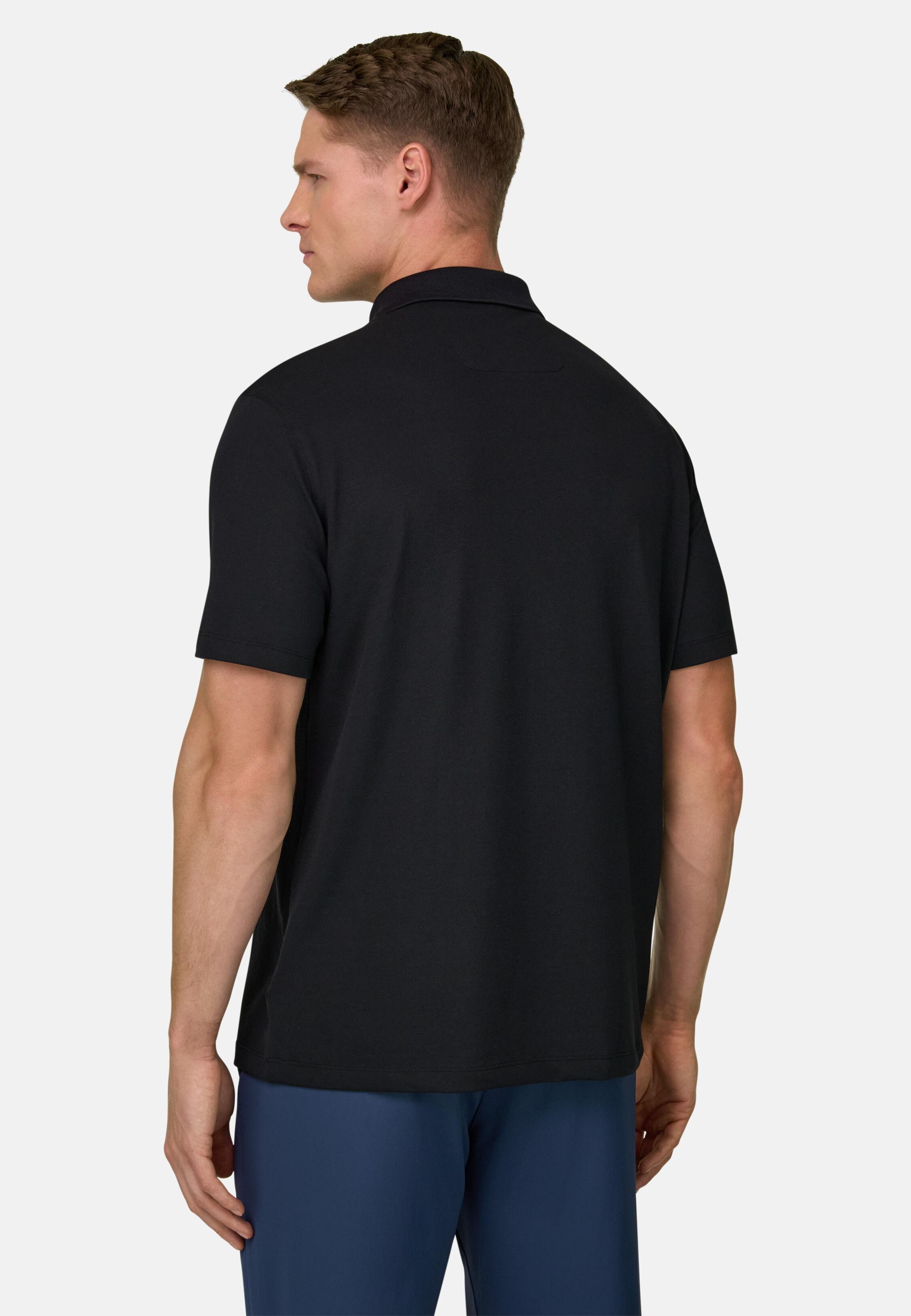 قميص بولو بيكيه عالي الأداء بخيط إس. كافيه أسود, 3901_BLAC, medium