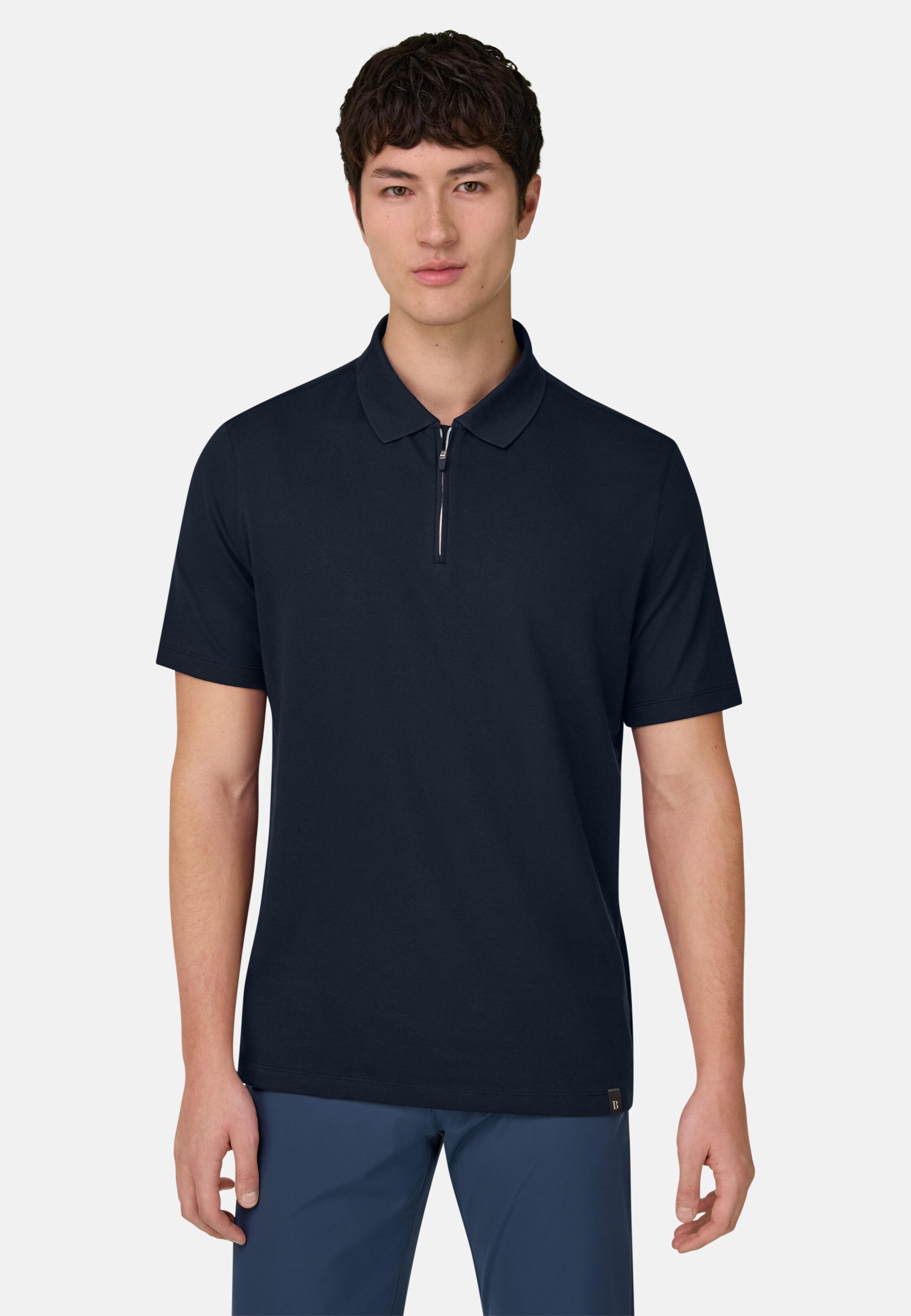 High-Performance Pique Polo Shirt With S. Cafe Yarn Blue, Navy blue, large image number 0