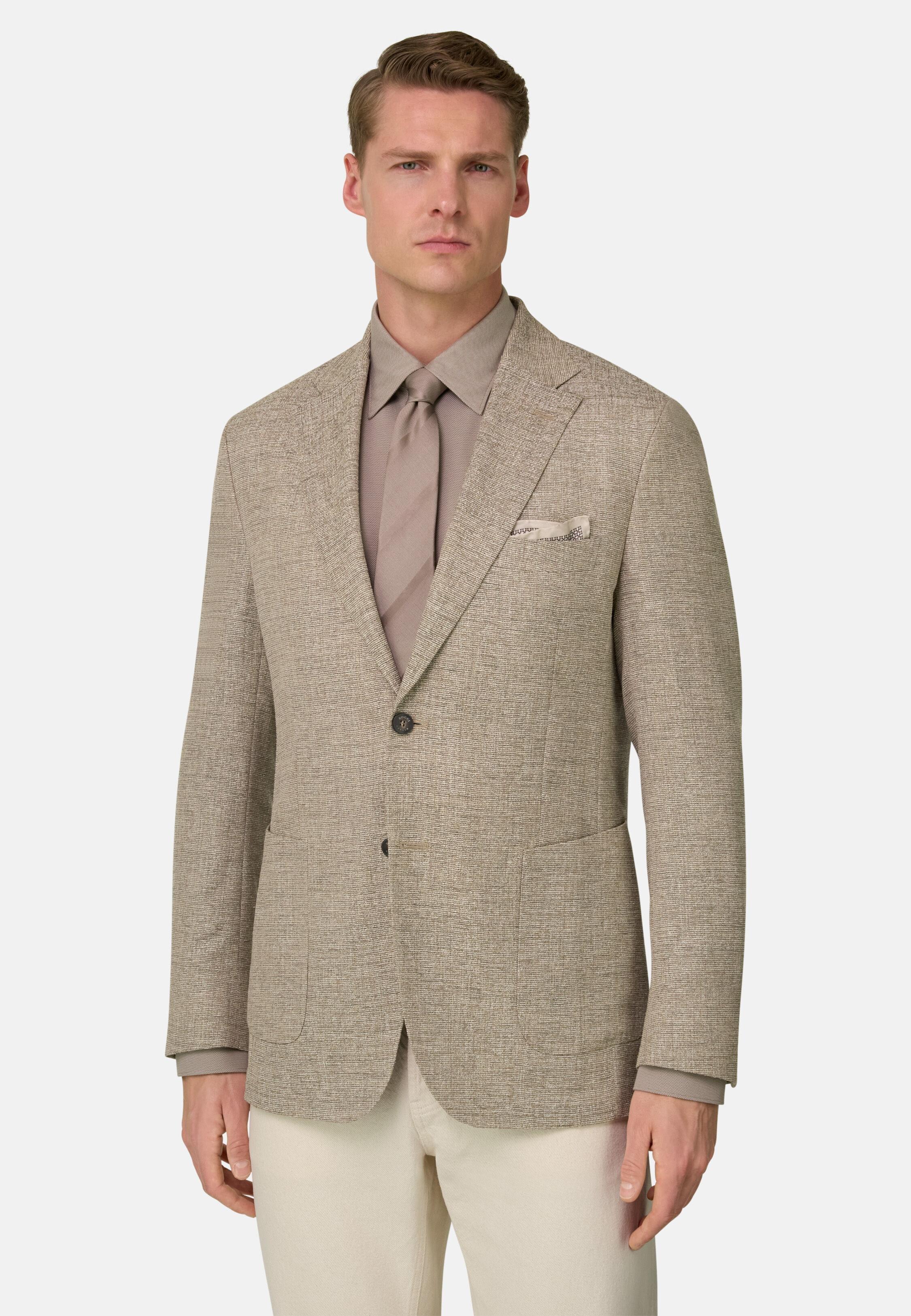Micro Textured Jacket In Wool And Silk Beige, Beige, large image number 0