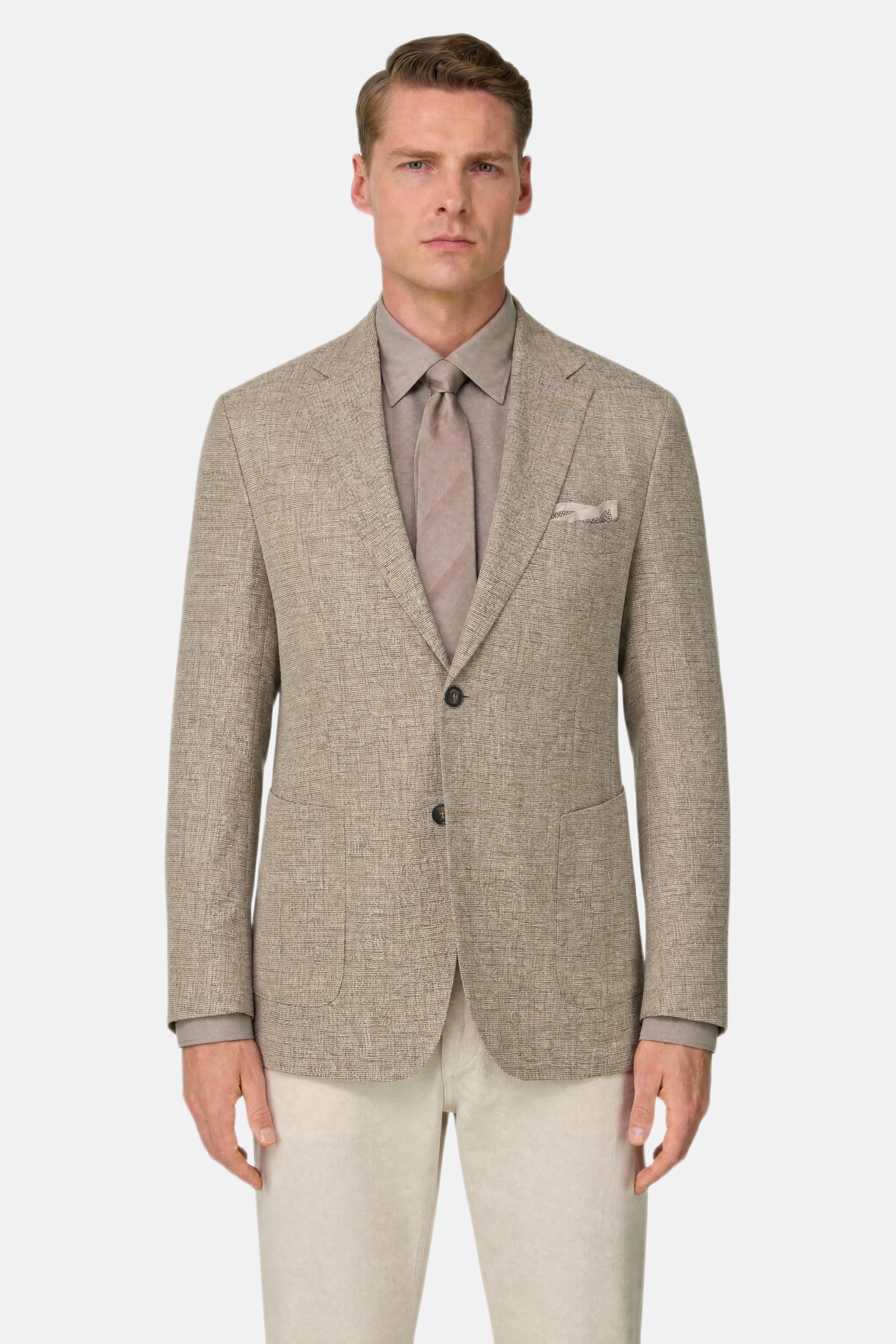 Micro Textured Jacket in Wool and Silk Beige, Beige, large