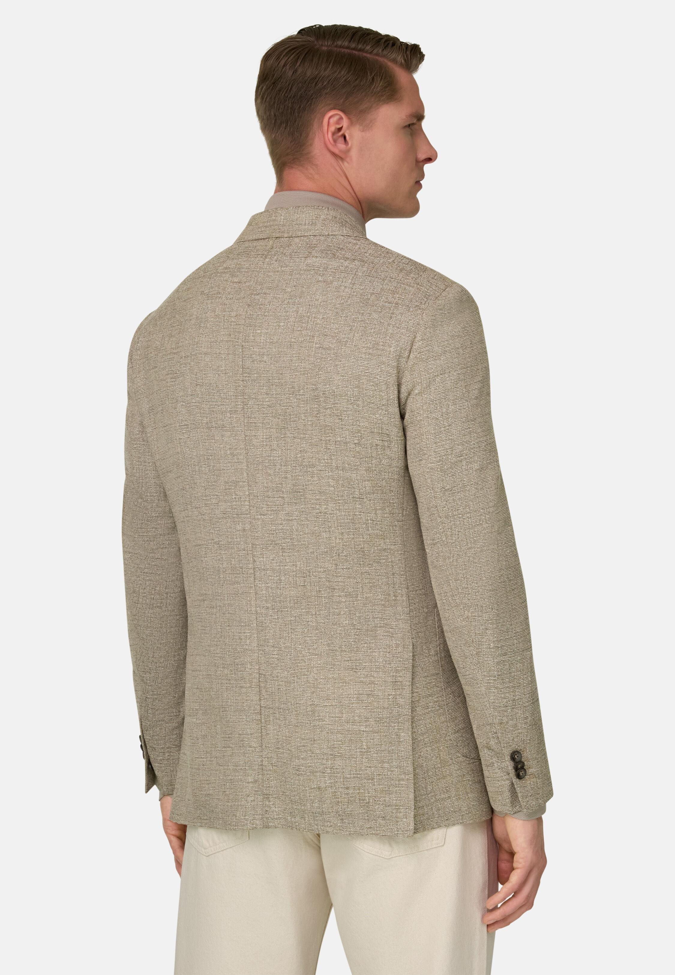 Micro Textured Jacket In Wool And Silk Beige, 3901_BEIG, medium