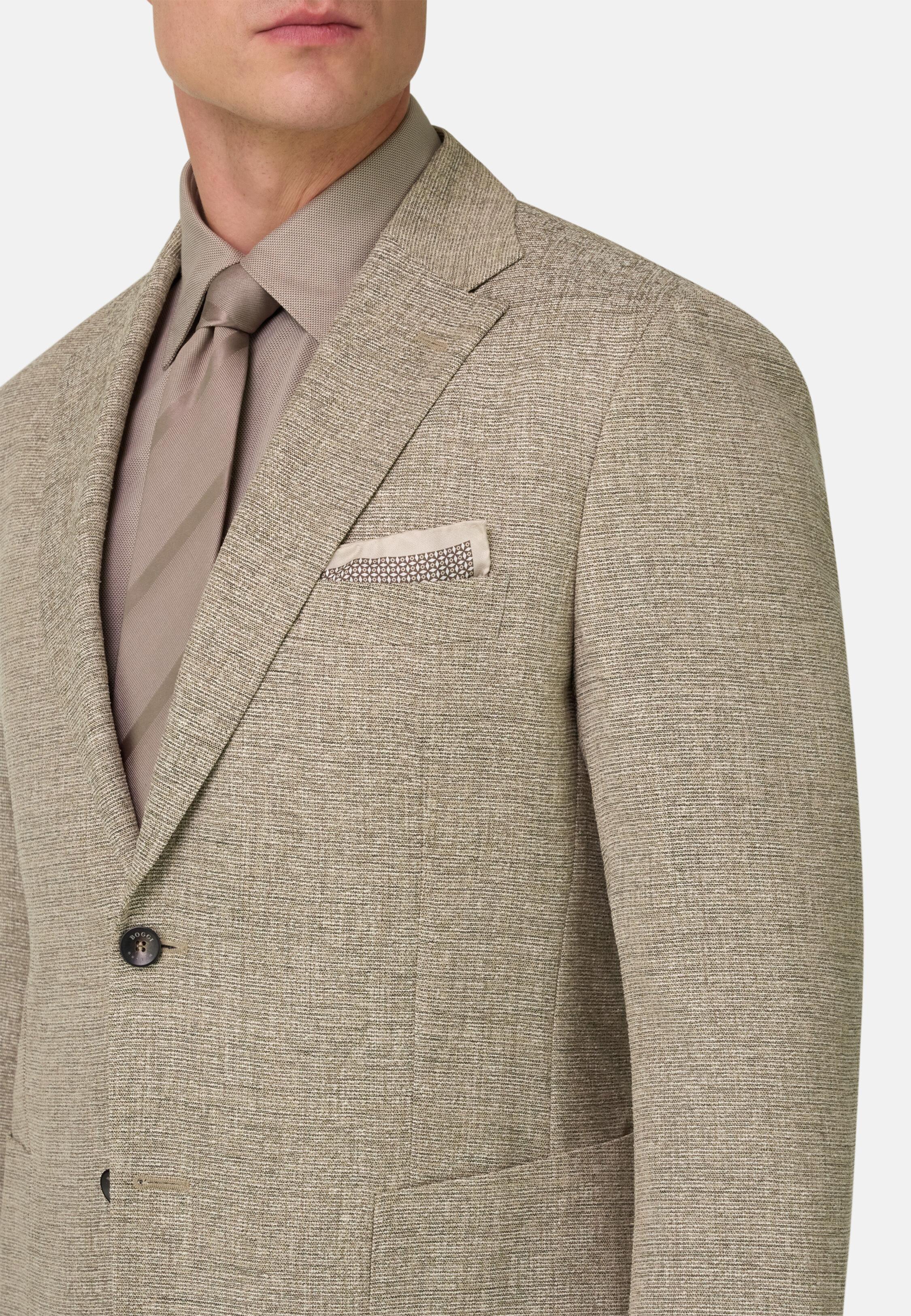 Micro Textured Jacket In Wool And Silk Beige, Beige, medium