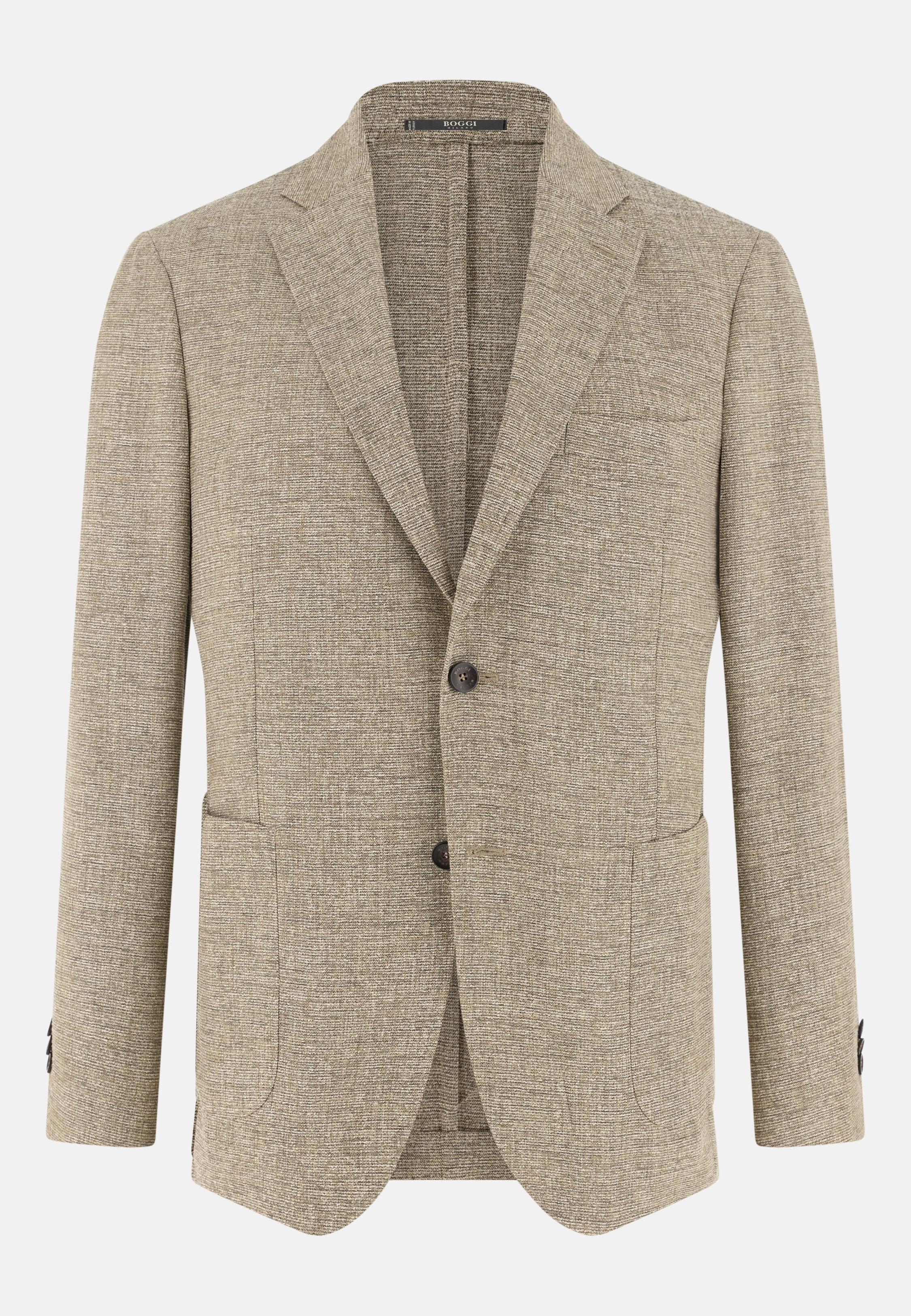 Micro Textured Jacket In Wool And Silk Beige, Beige, large image number 3