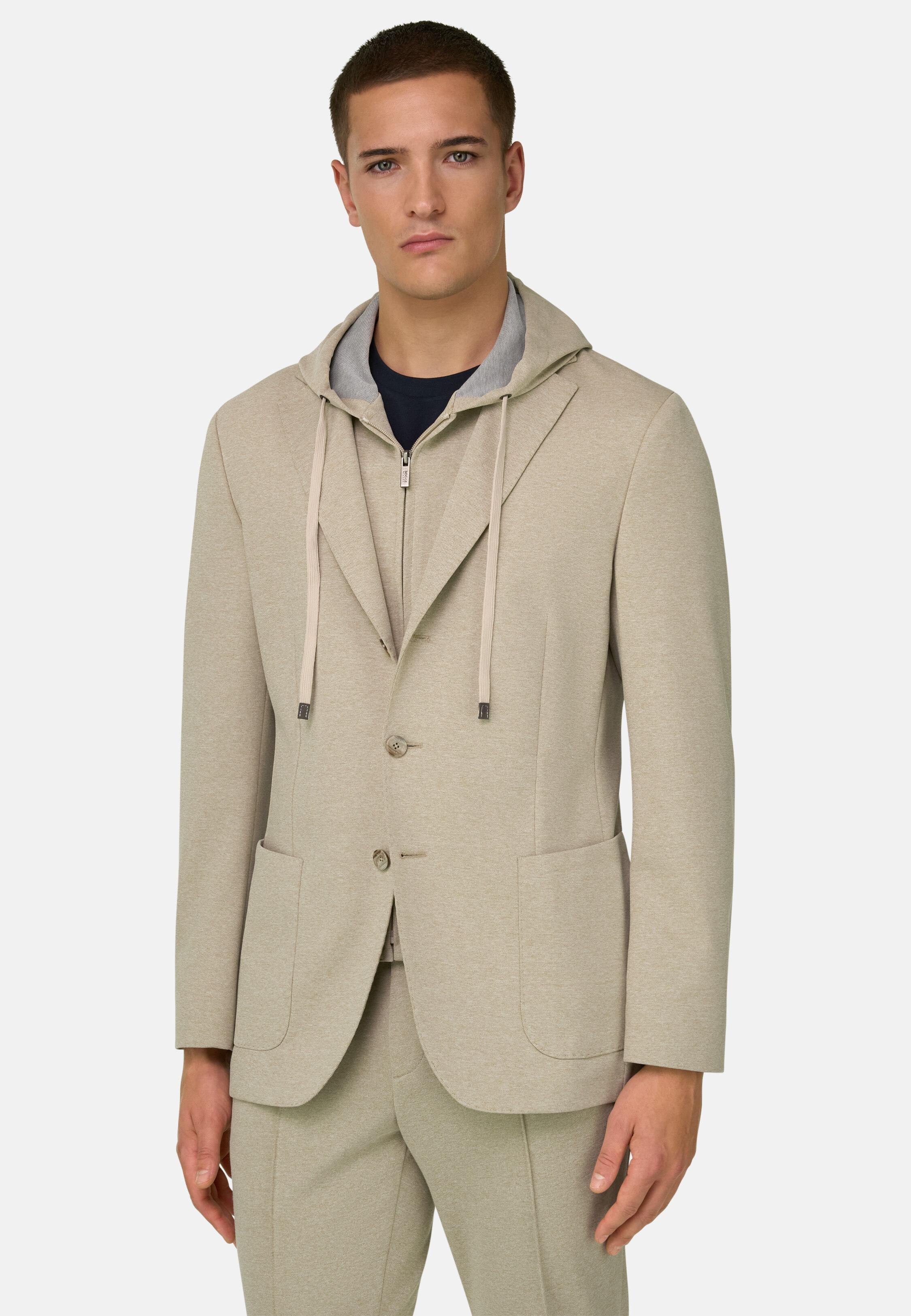 Madison Sweatshirt Jacket in a Stretch Cotton Blend Beige, Beige, medium