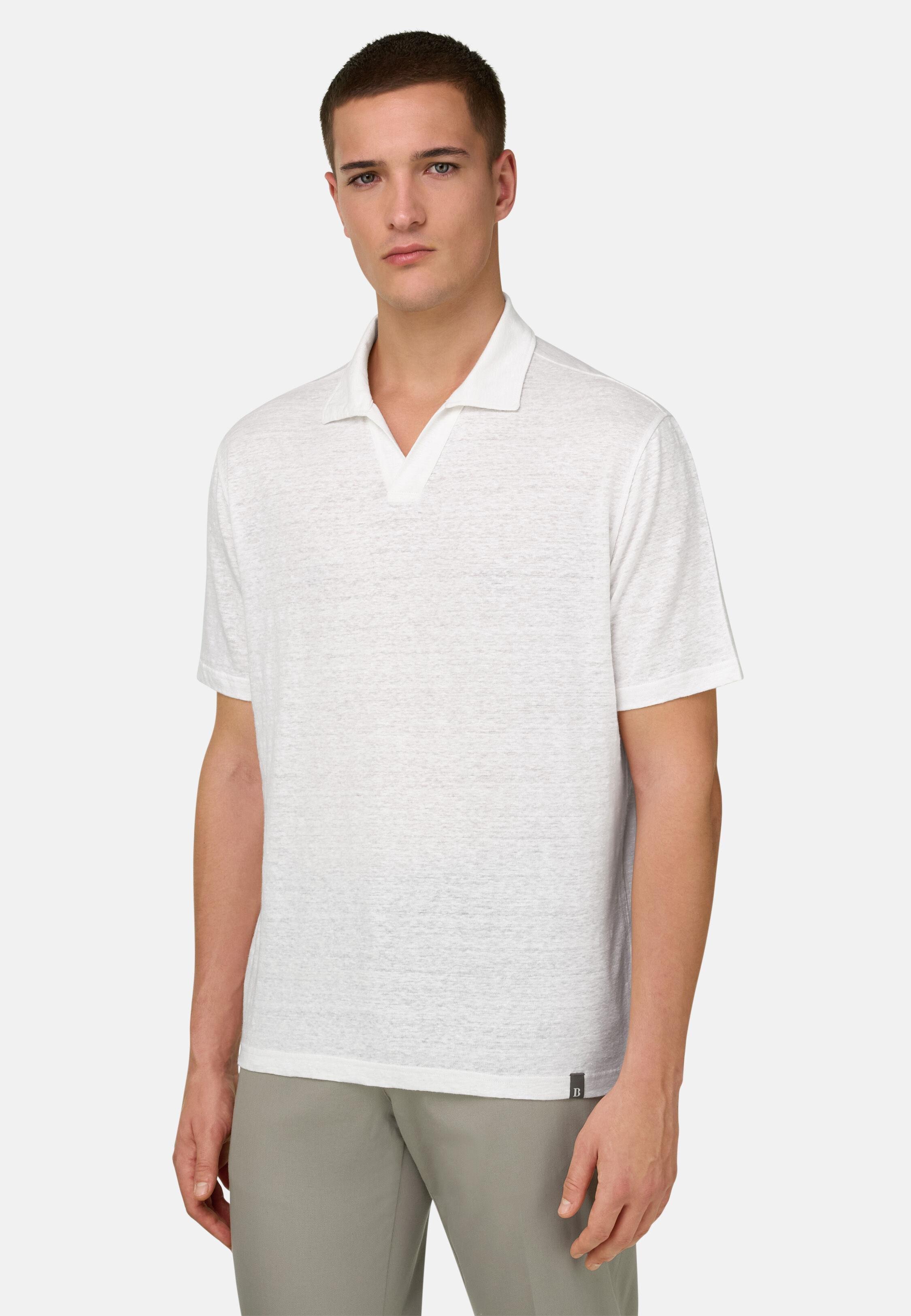 Stretch Linen Jersey Polo Shirt White, White, large image number 0