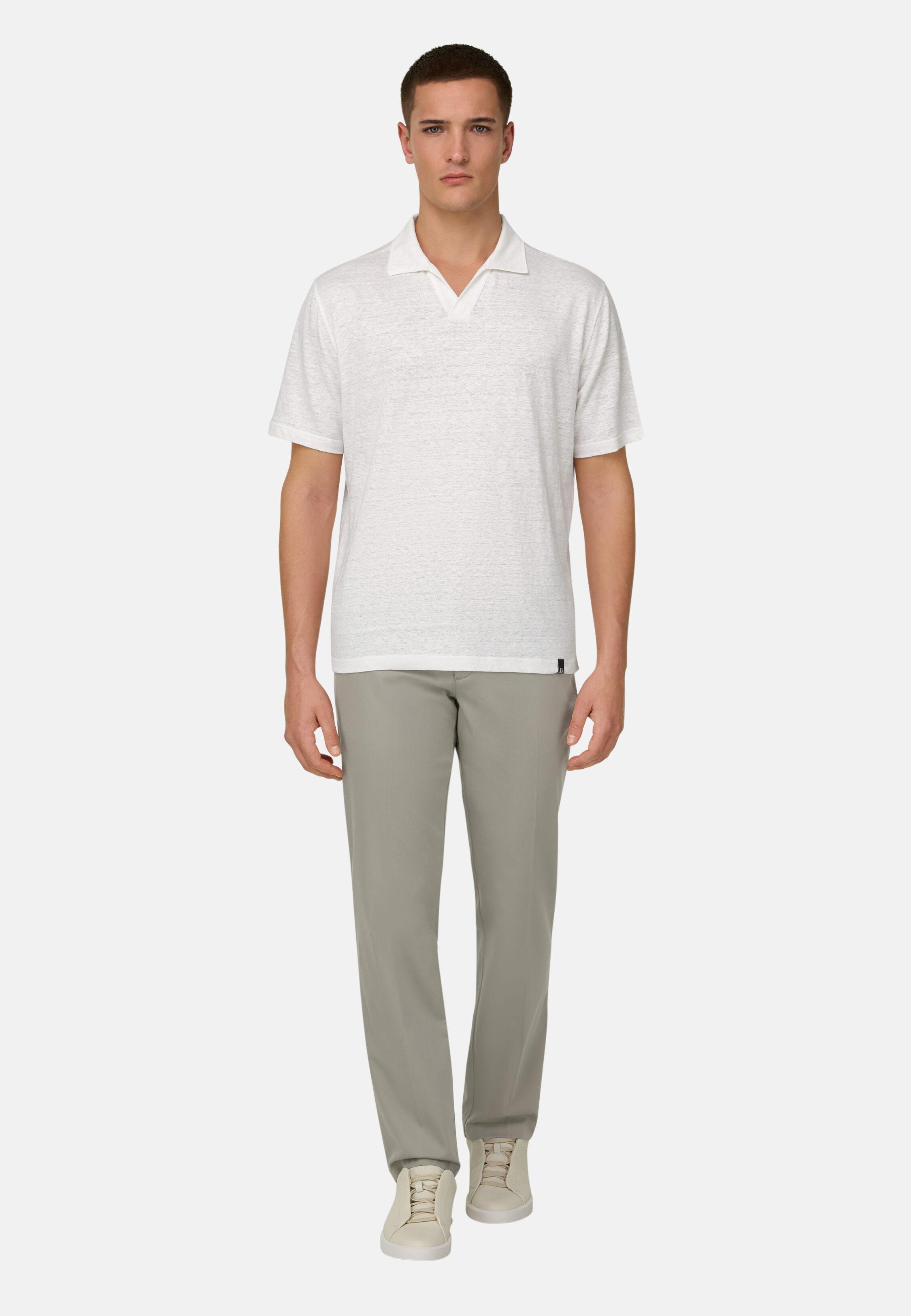 Stretch Linen Jersey Polo Shirt White, White, large image number 1