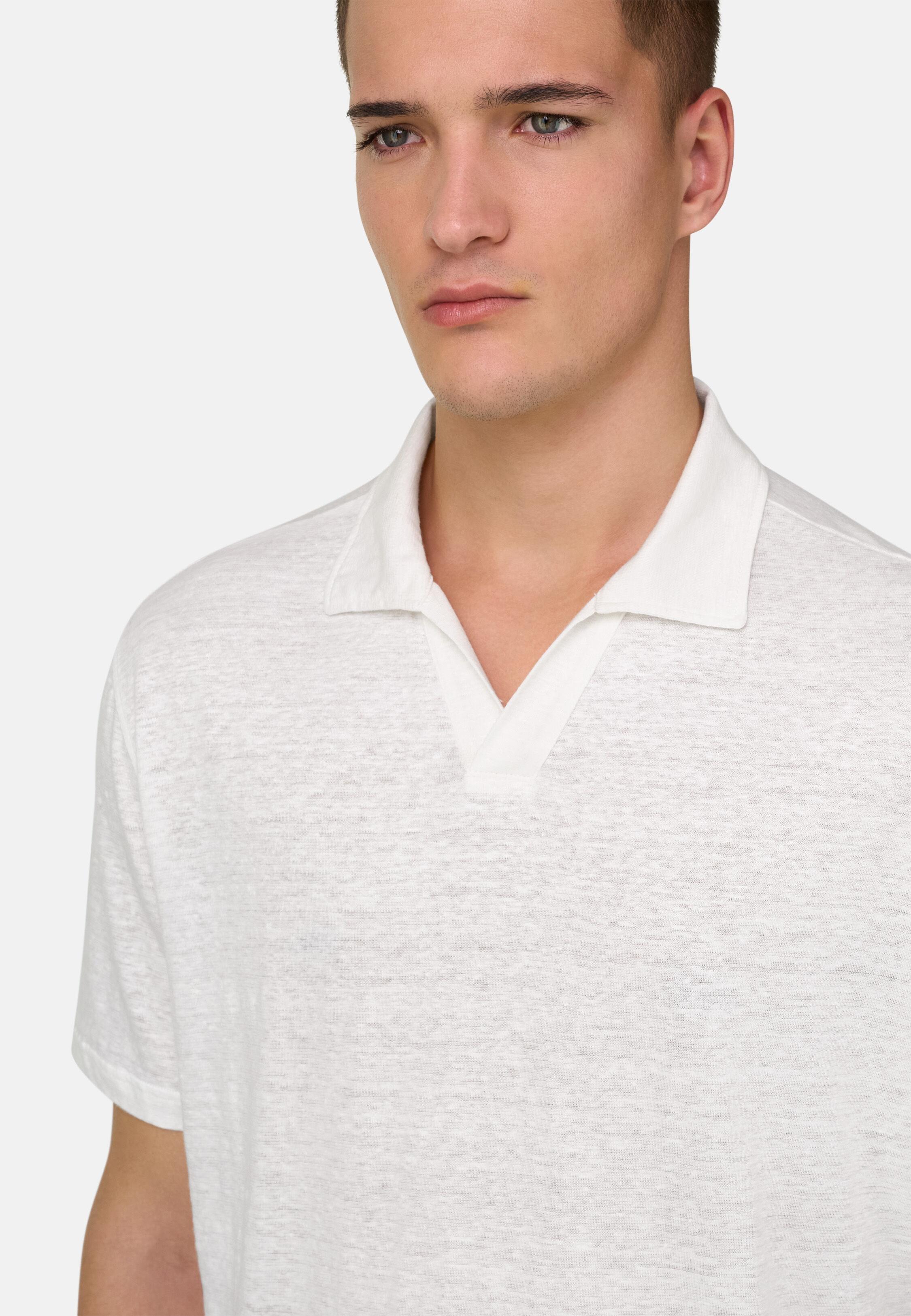 Stretch Linen Jersey Polo Shirt White, White, large image number 3