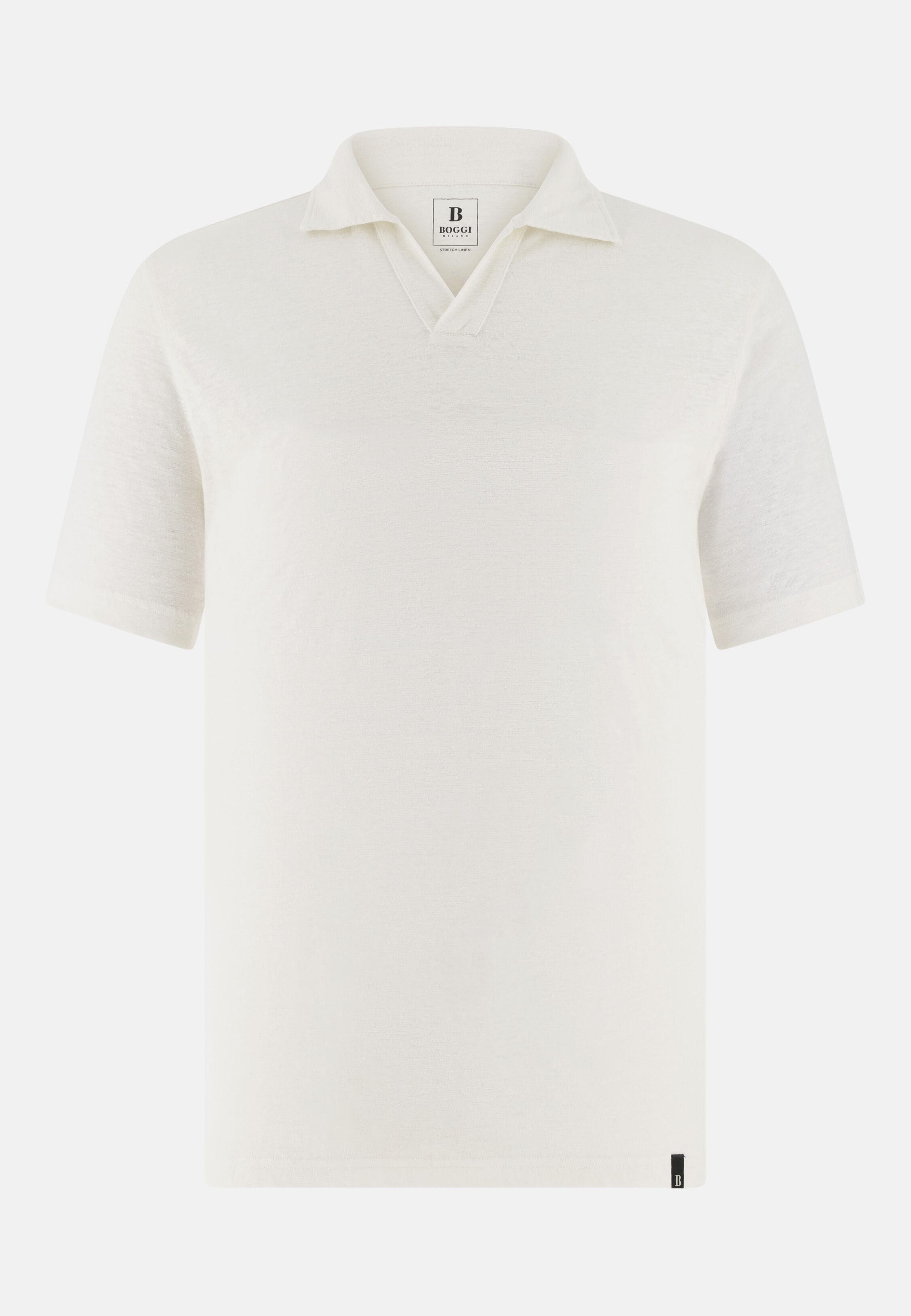Stretch Linen Jersey Polo Shirt White, White, large image number 4