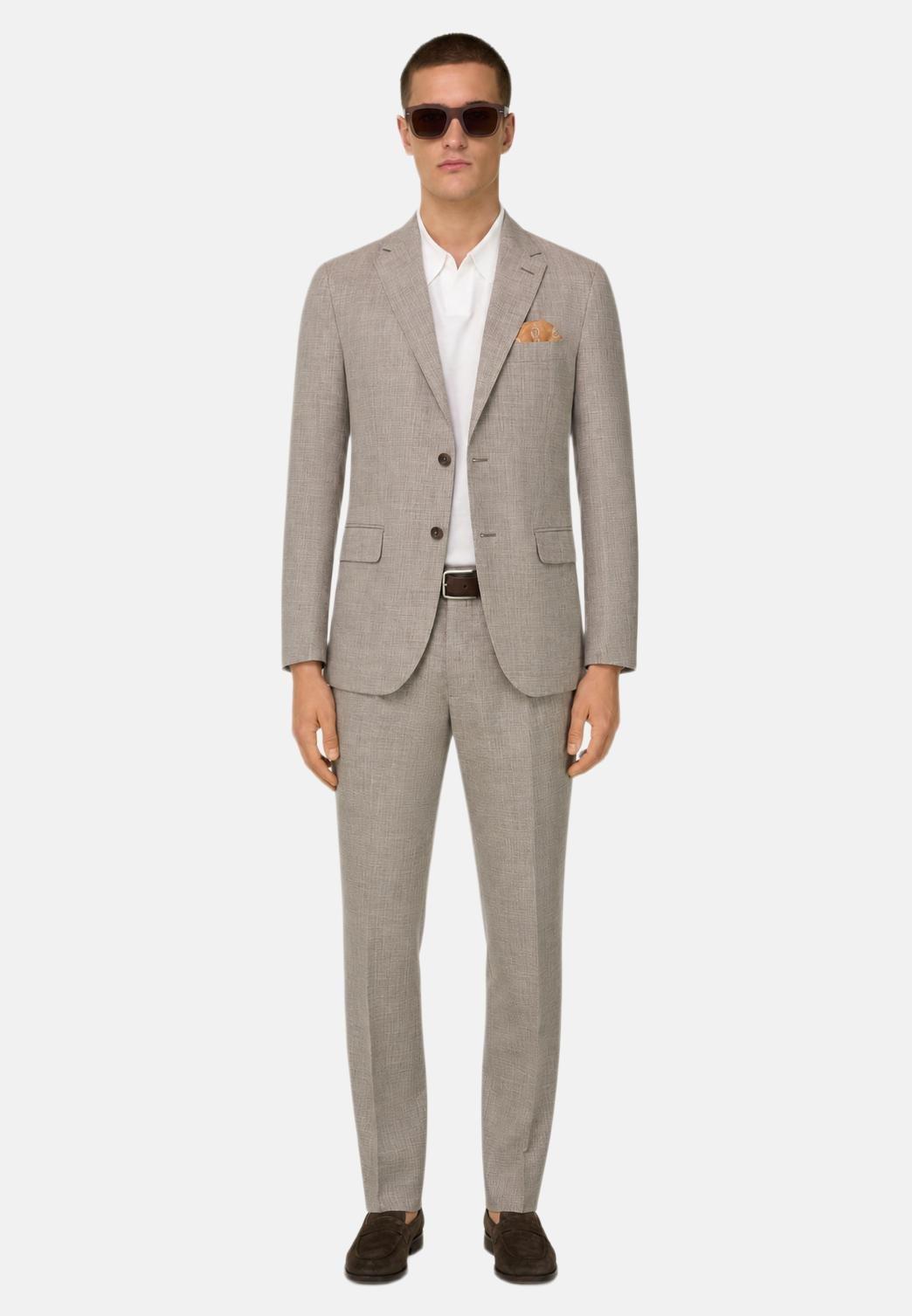 Micro Patterned Suit in Linen and Wool Brown, Brown, medium